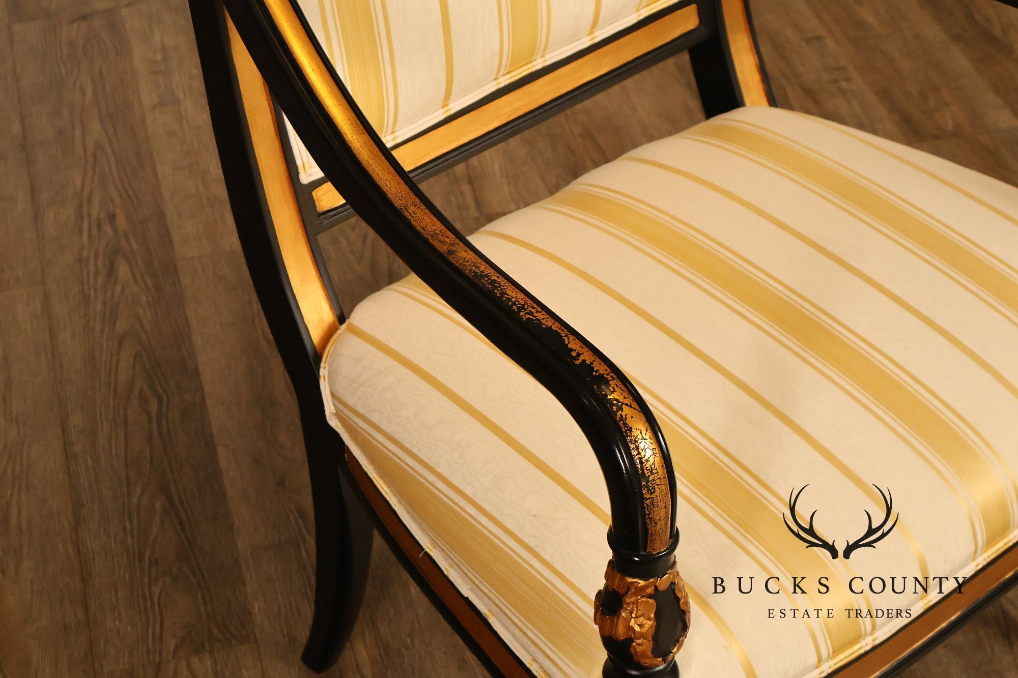 Ferguson Copeland Regency Style Pair of Ebonized Armchairs