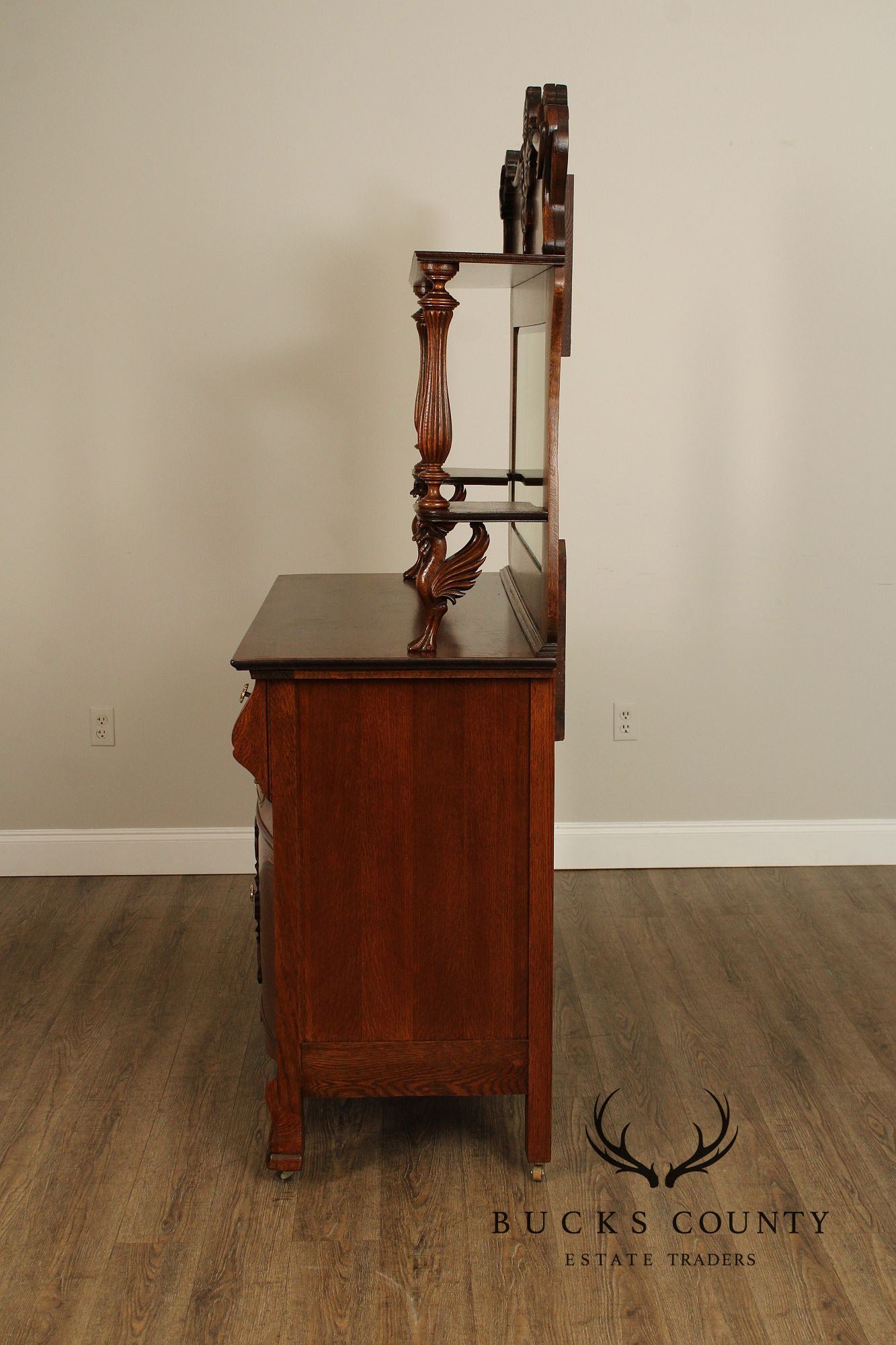 Antique Victorian Renaissance Revival Mirrored Oak Sideboard