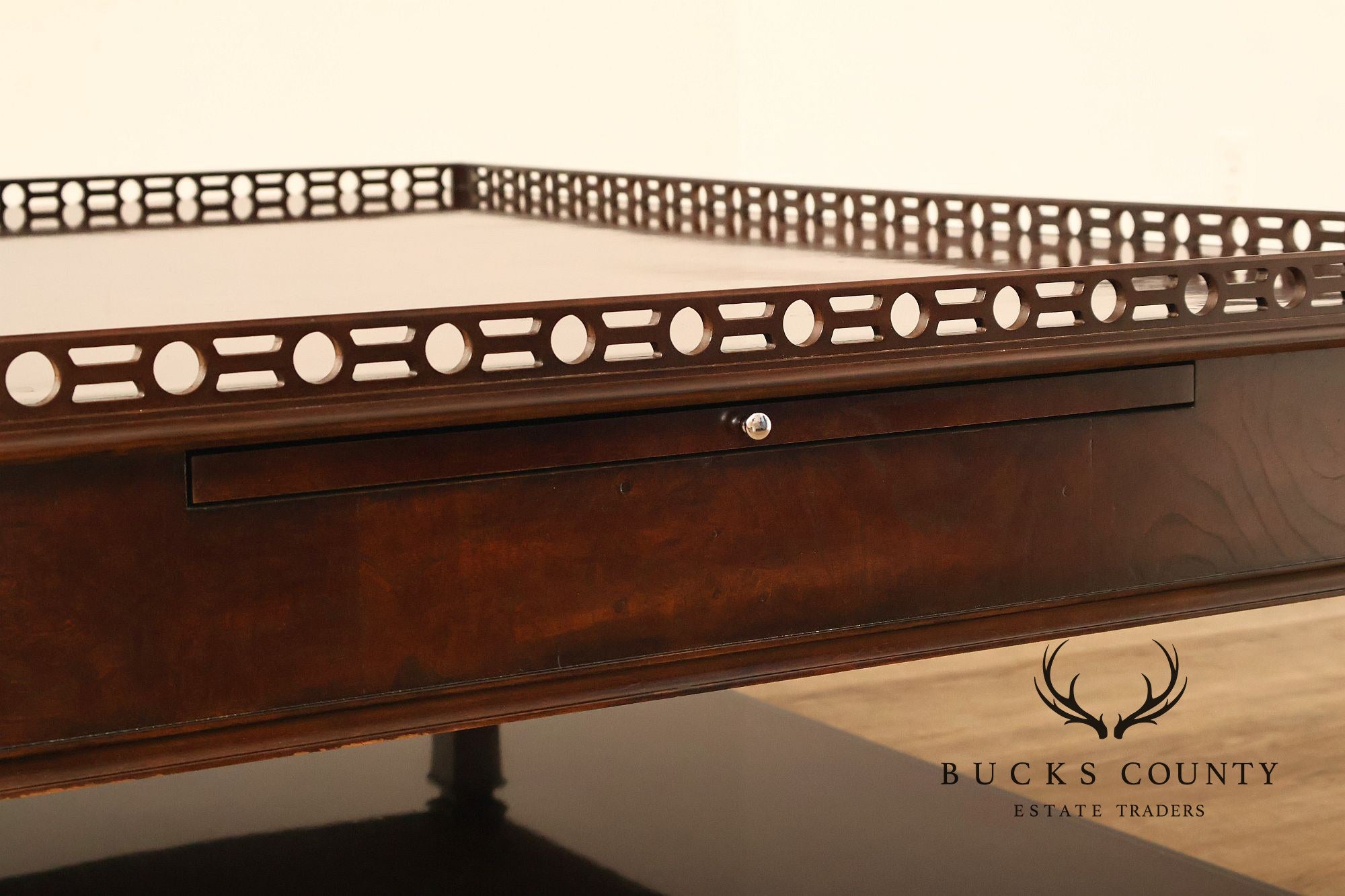 Century Furniture Large Mahogany Two Drawer Gallery Top Rectangular Cocktail Coffee Table