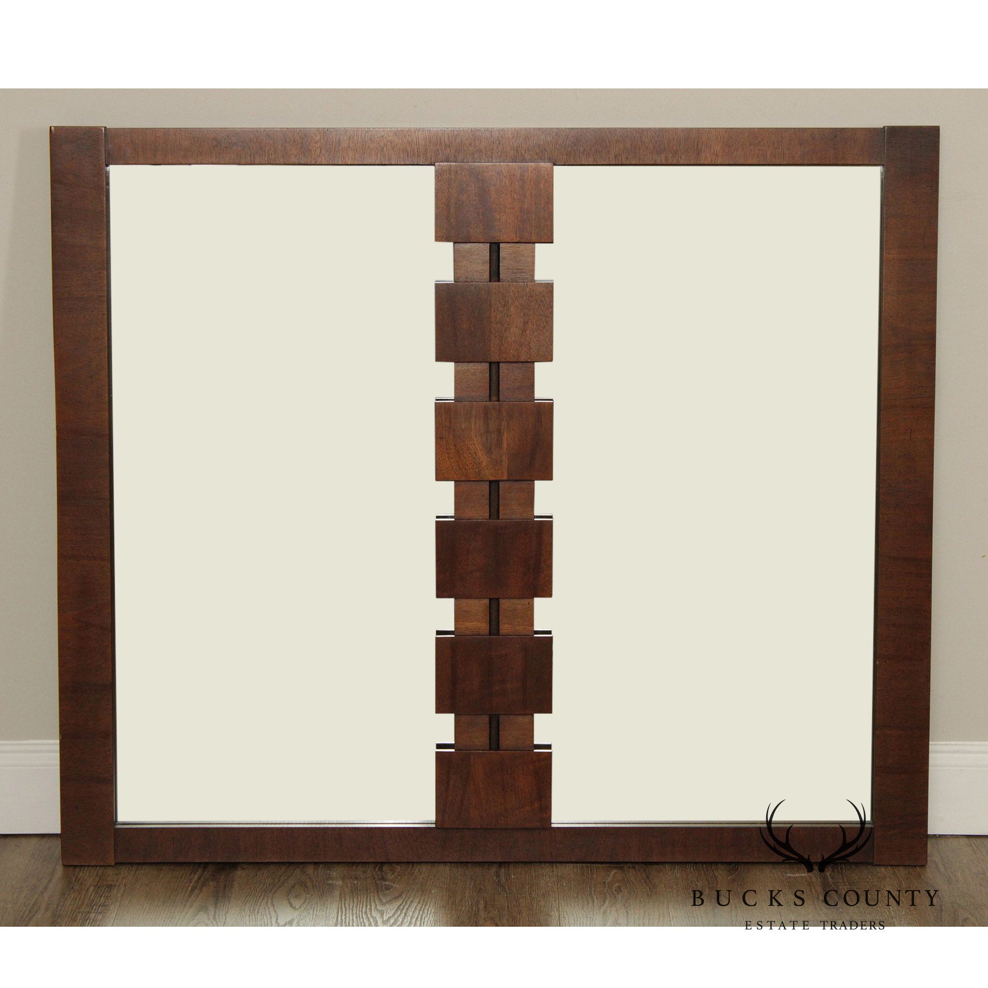 Lane 'Staccato' Brutalist Walnut Wall Mirror