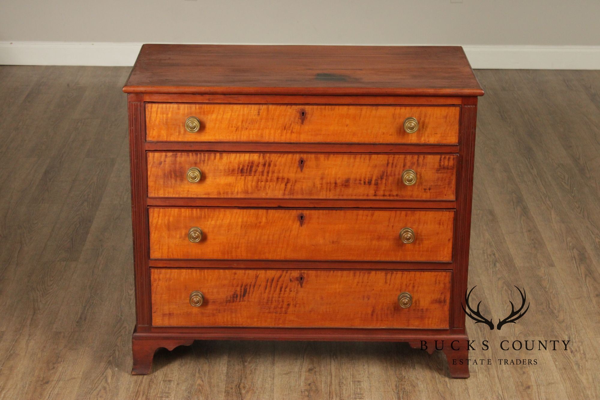 Antique American Federal Style Chest With Tiger Maple Drawer Fronts