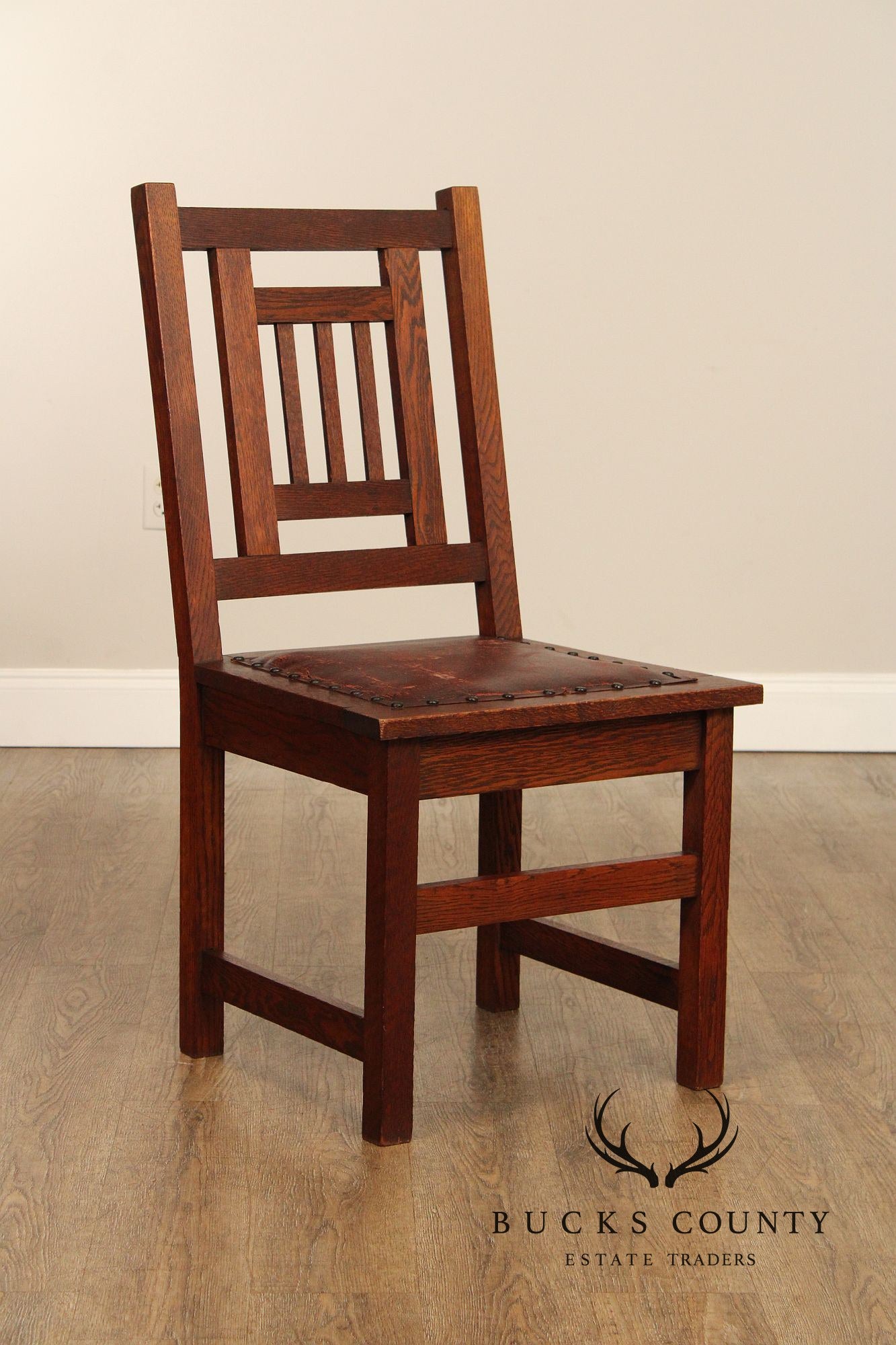 Antique American Arts & Crafts Mission Set Of 3 Oak Side Chairs