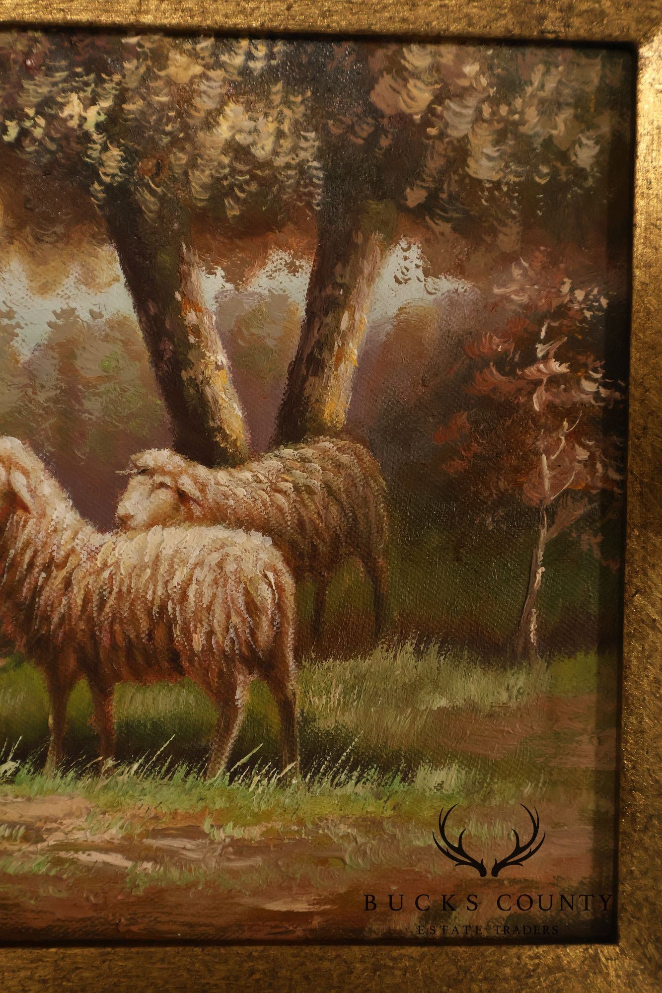 Continental Style Pair of Pastoral Landscape Paintings With Sheep