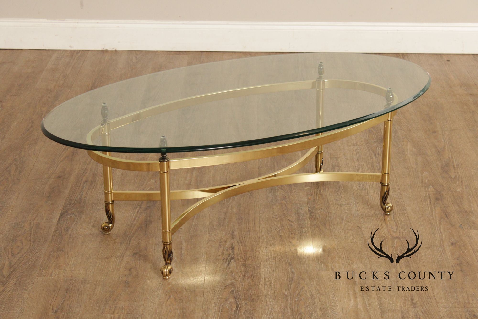 Hollywood Regency Glass Top Oval Coffee Table
