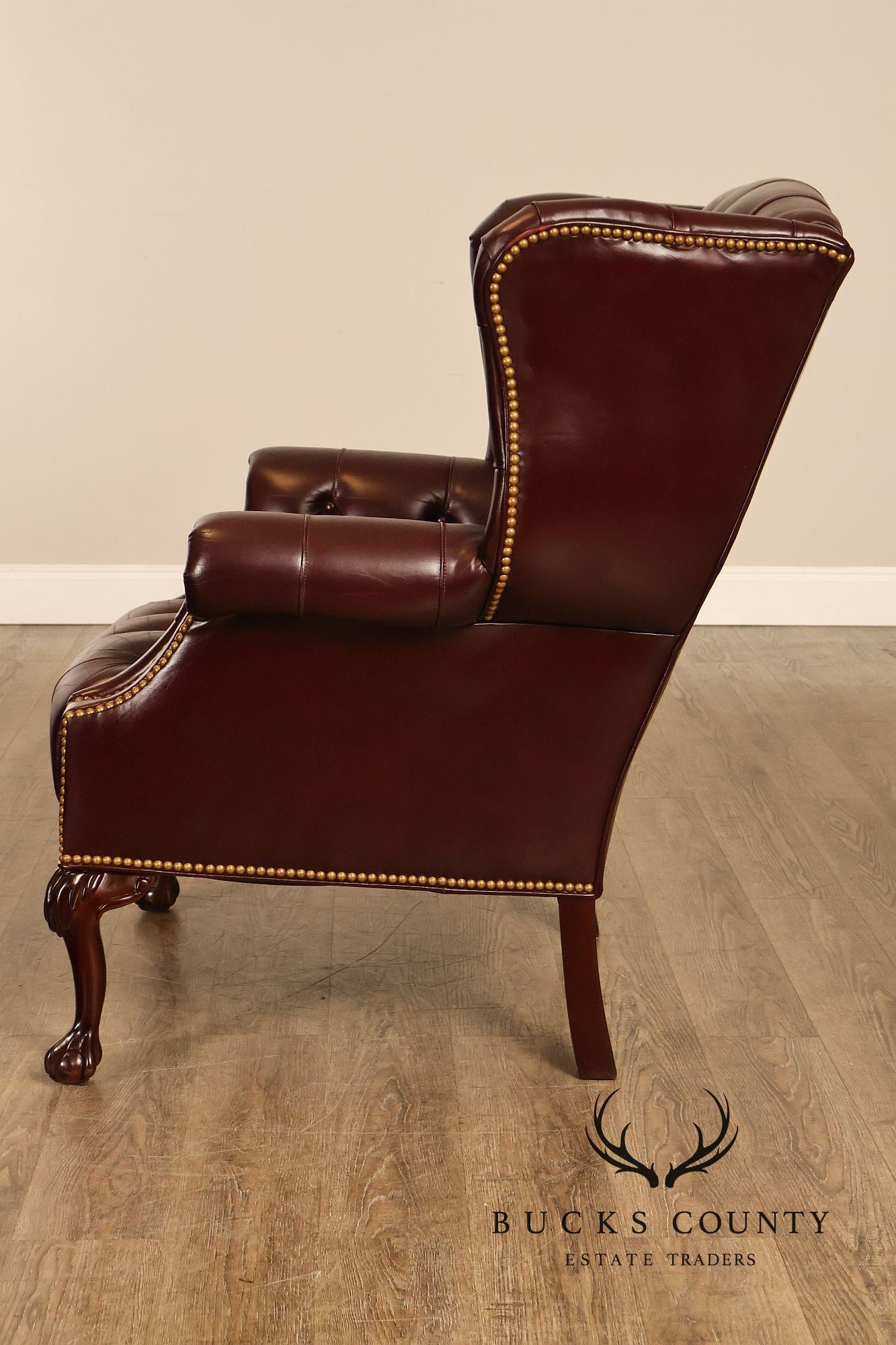 Leathercraft Chesterfield Style Tufted Oxblood Leather Wing Chair
