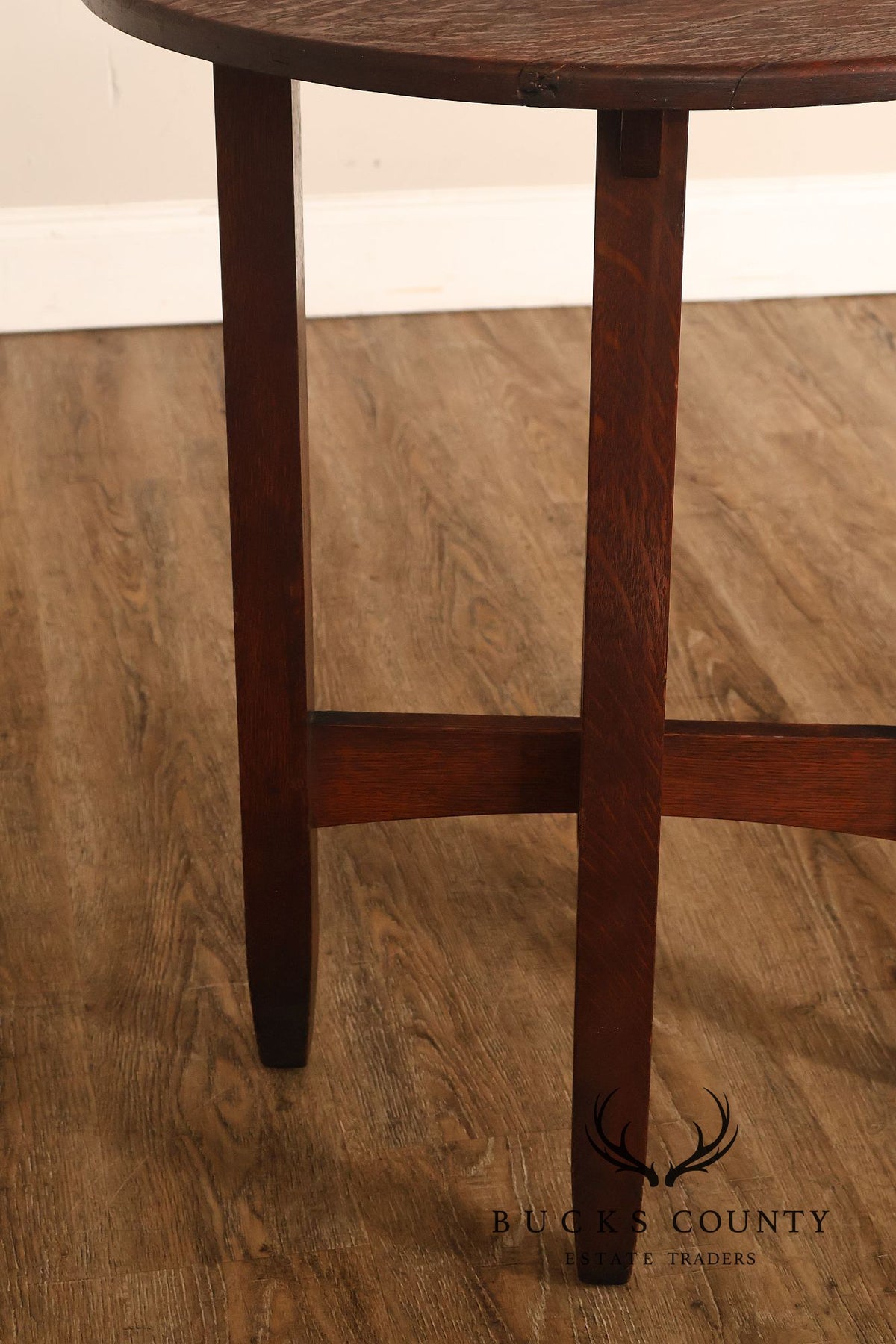 Antique Limbert Arts And Crafts Oak Round Lamp Table