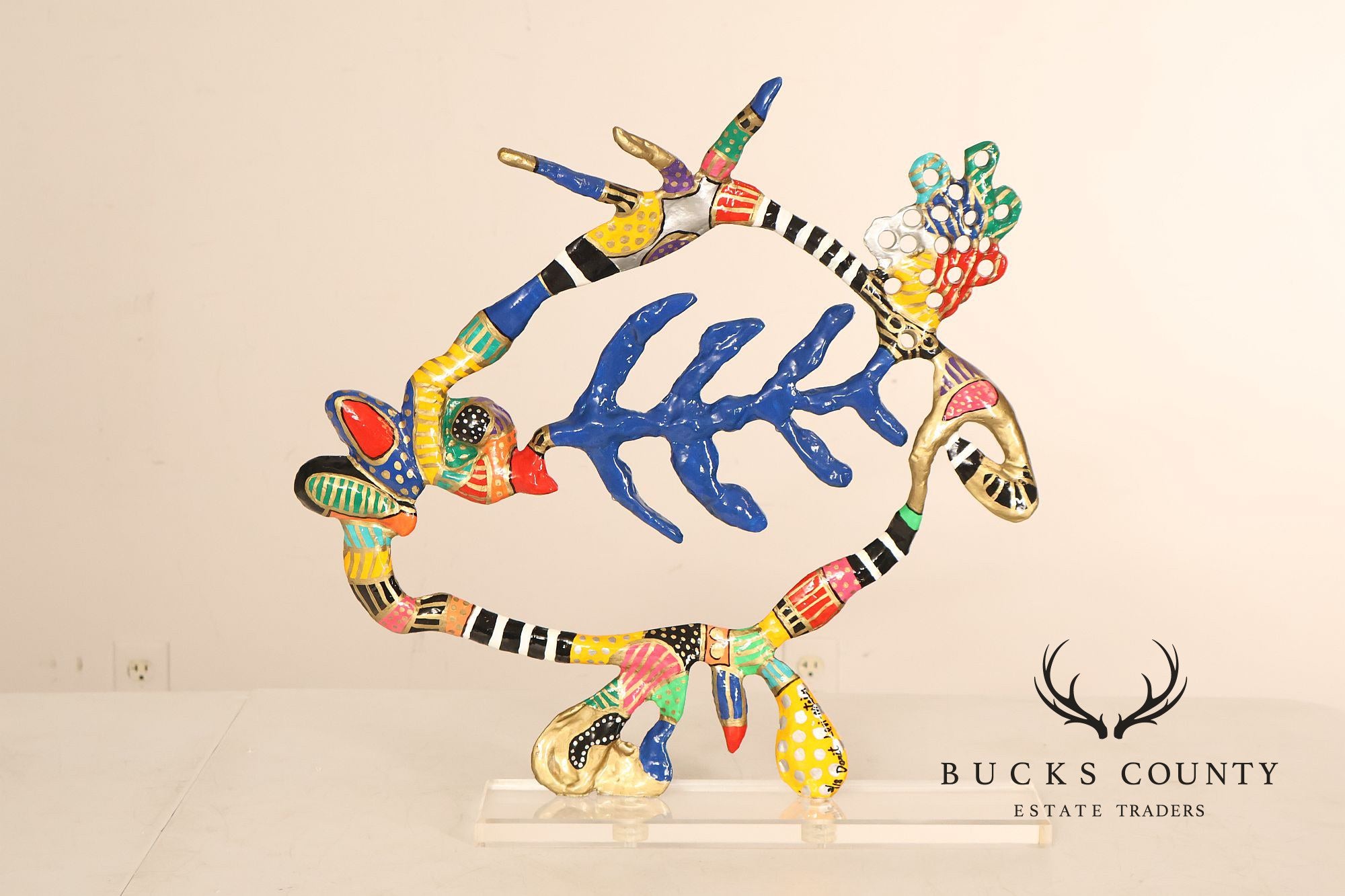Dorit Levinstein Colorful Modern Mixed Media Sculpture On Lucite Base