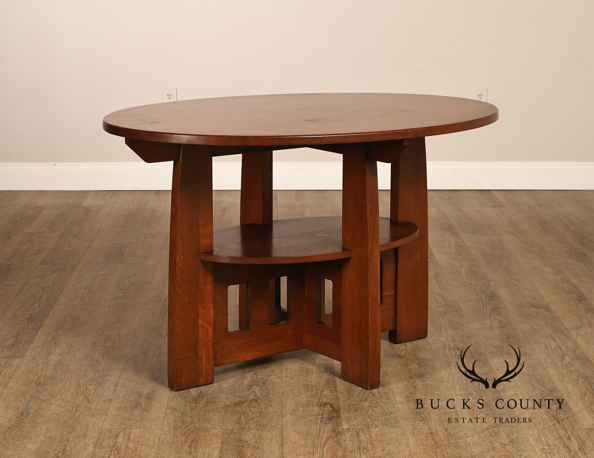 Limbert Arts And Crafts Antique Oak Double Oval Center Table Model 158