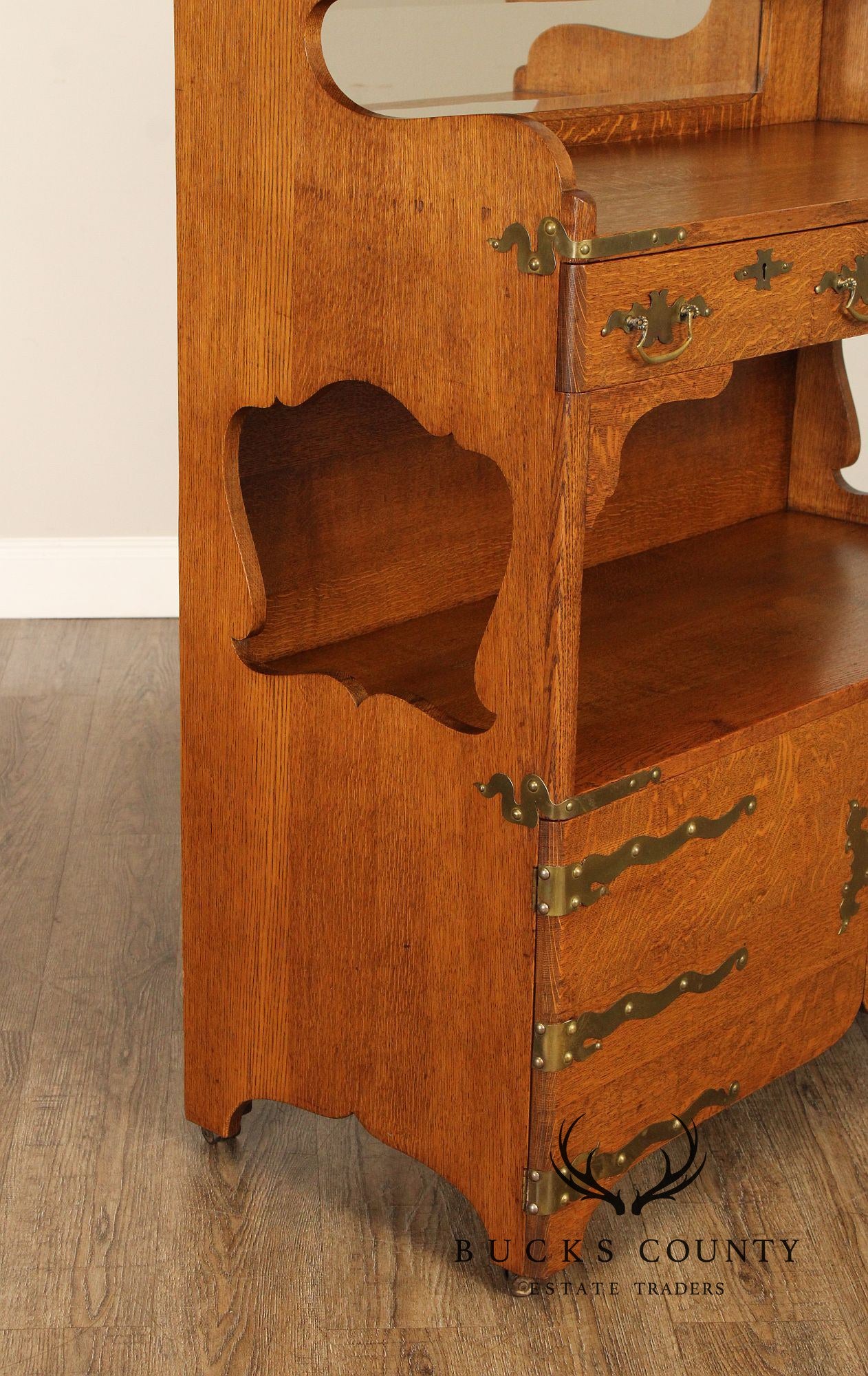 Antique Victorian Golden Oak Sideboard With Mirrored Back