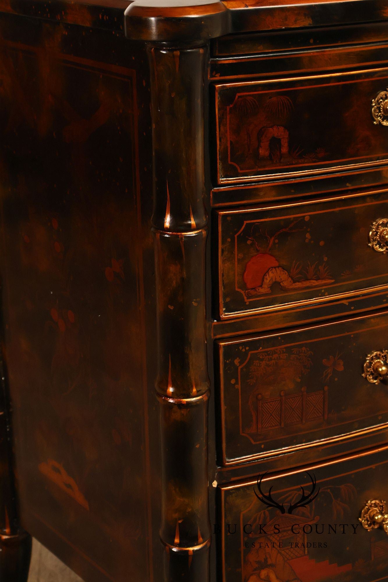 Maitland Smith Chinoiserie Bow Front Chest of Drawers