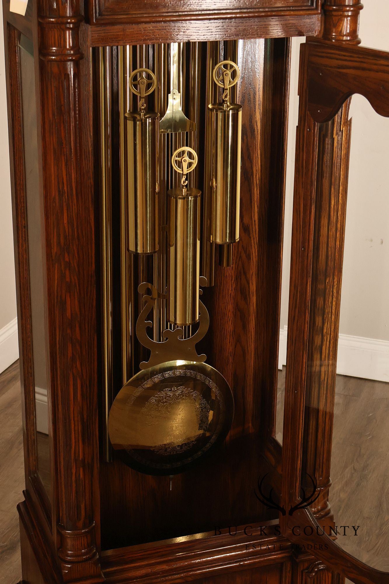 Sligh Traditional Oak Triple Chime Grandfather Clock With Moon Phase Dial