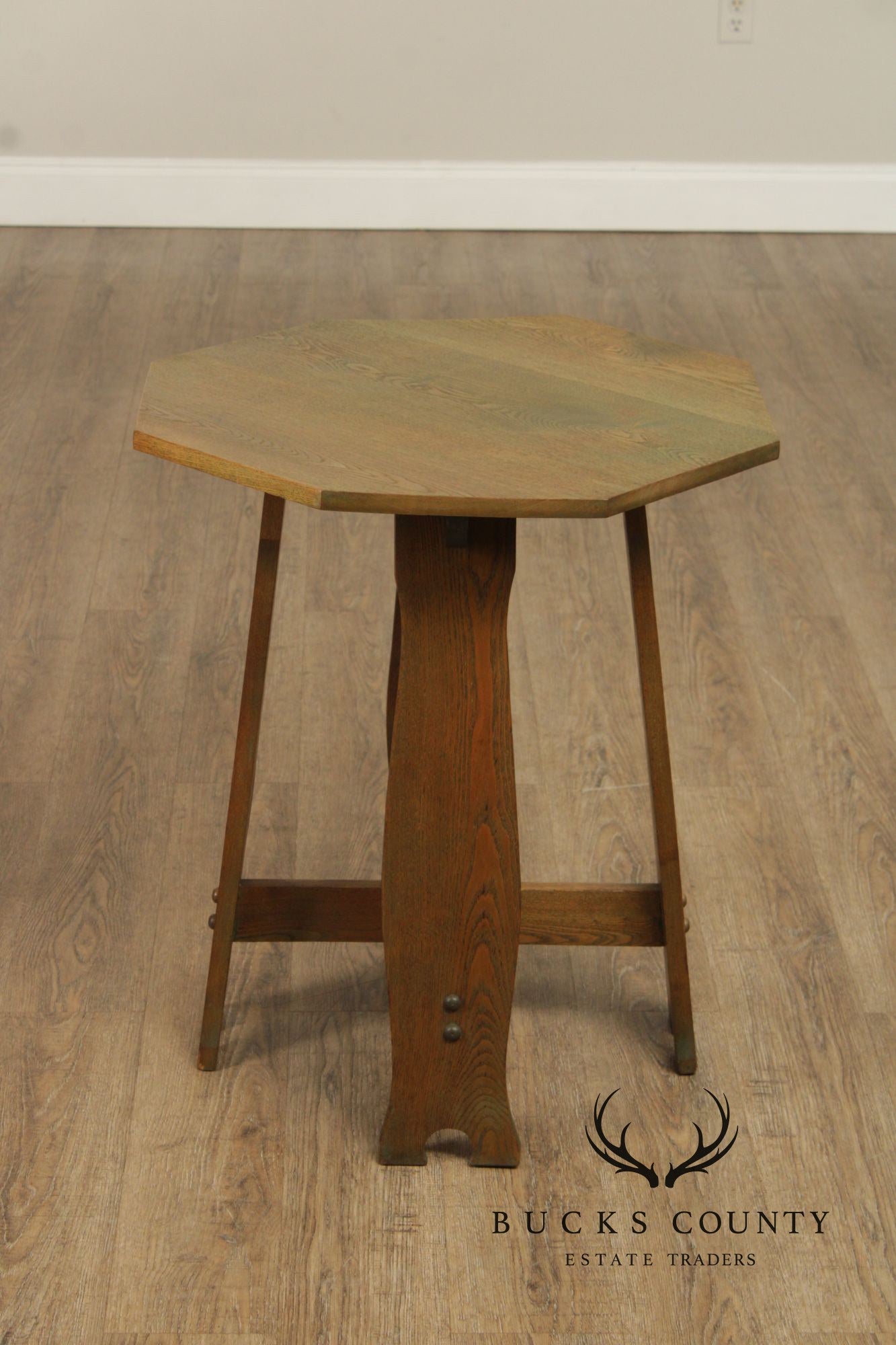 Antique Arts and Crafts Period Oak Octagonal Top Side Table