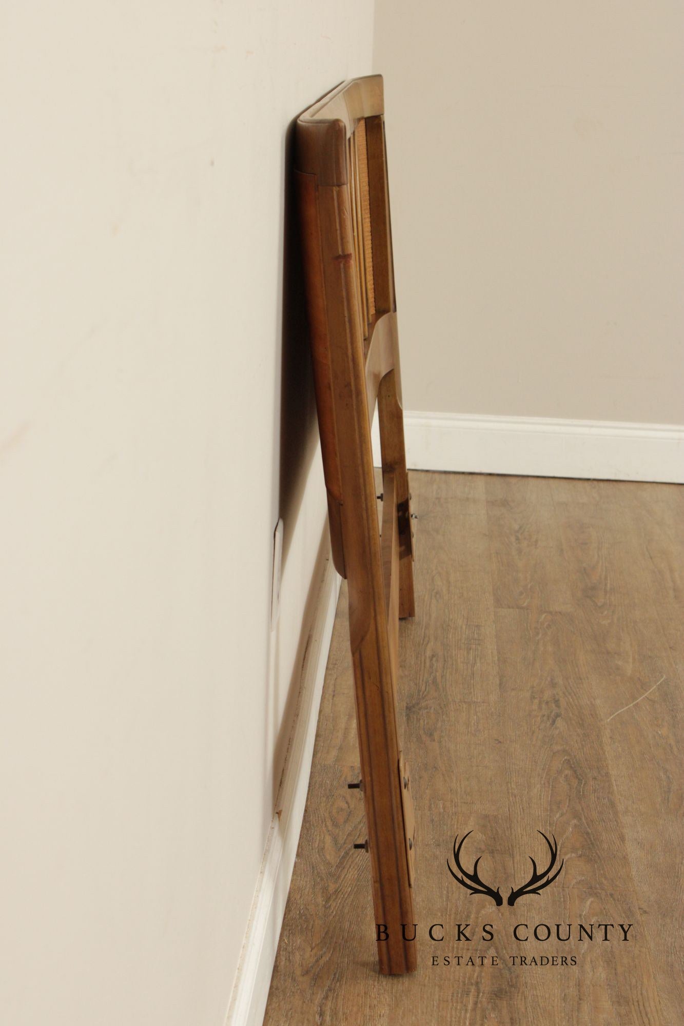 Mid Century Modern Walnut and Rattan Full-Size Headboard