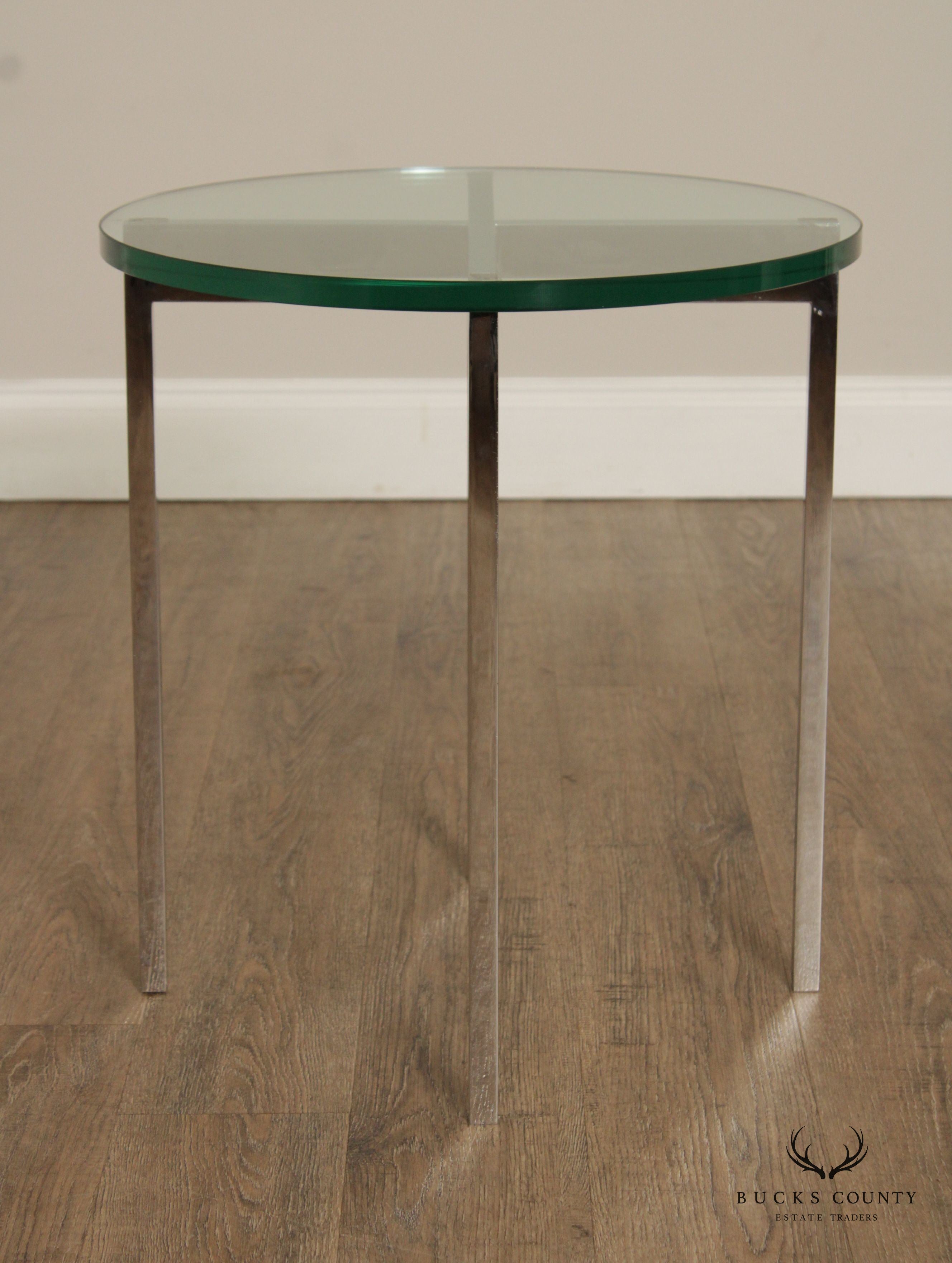 Mid Century Modern Glass Top Chrome Side Table
