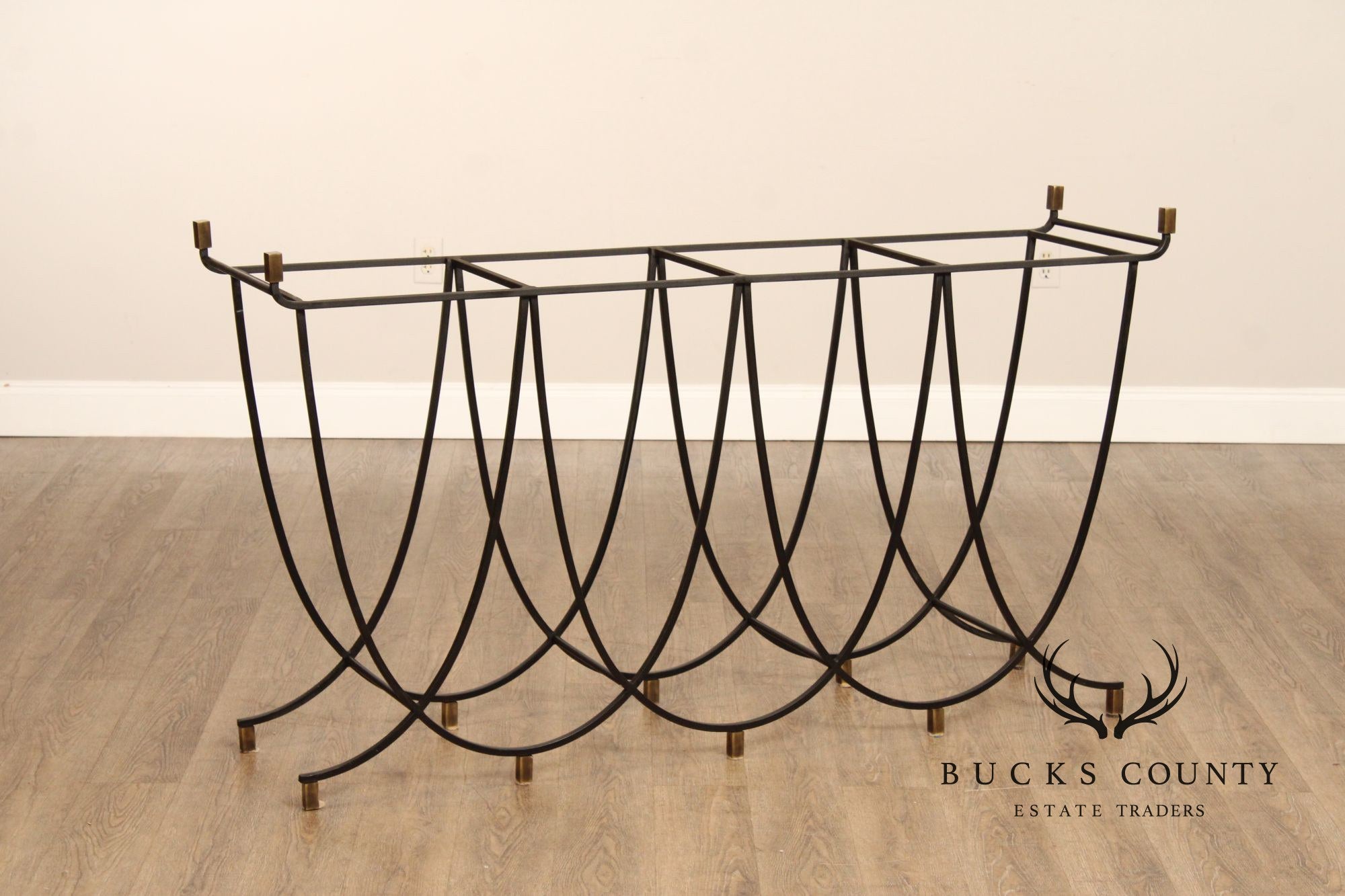 Regency Style Scallop Iron Black Brass Console Table