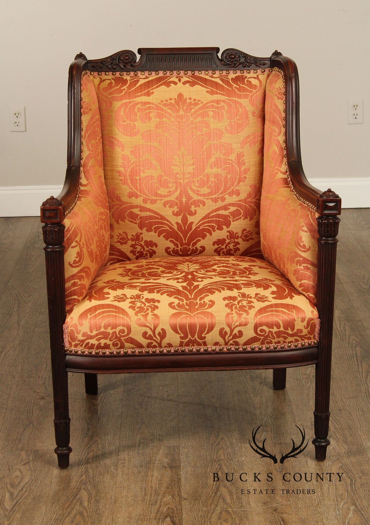 English Regency Style Antique Carved Mahogany Armchair