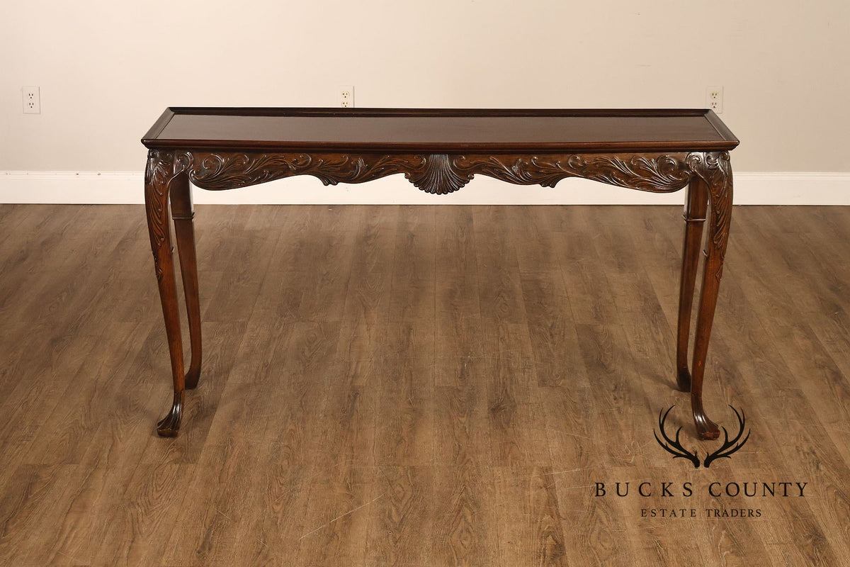 Narrow Irish Georgian Style Carved Mahogany Console Table