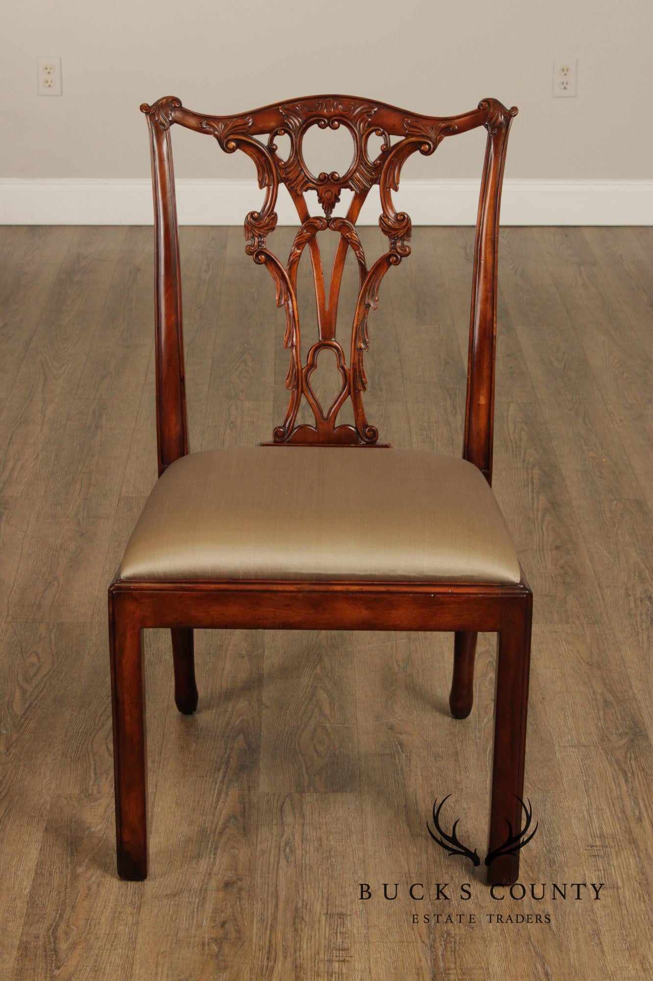 Theodore Alexander Chippendale Style Pair Of Carved Mahogany Side Chairs
