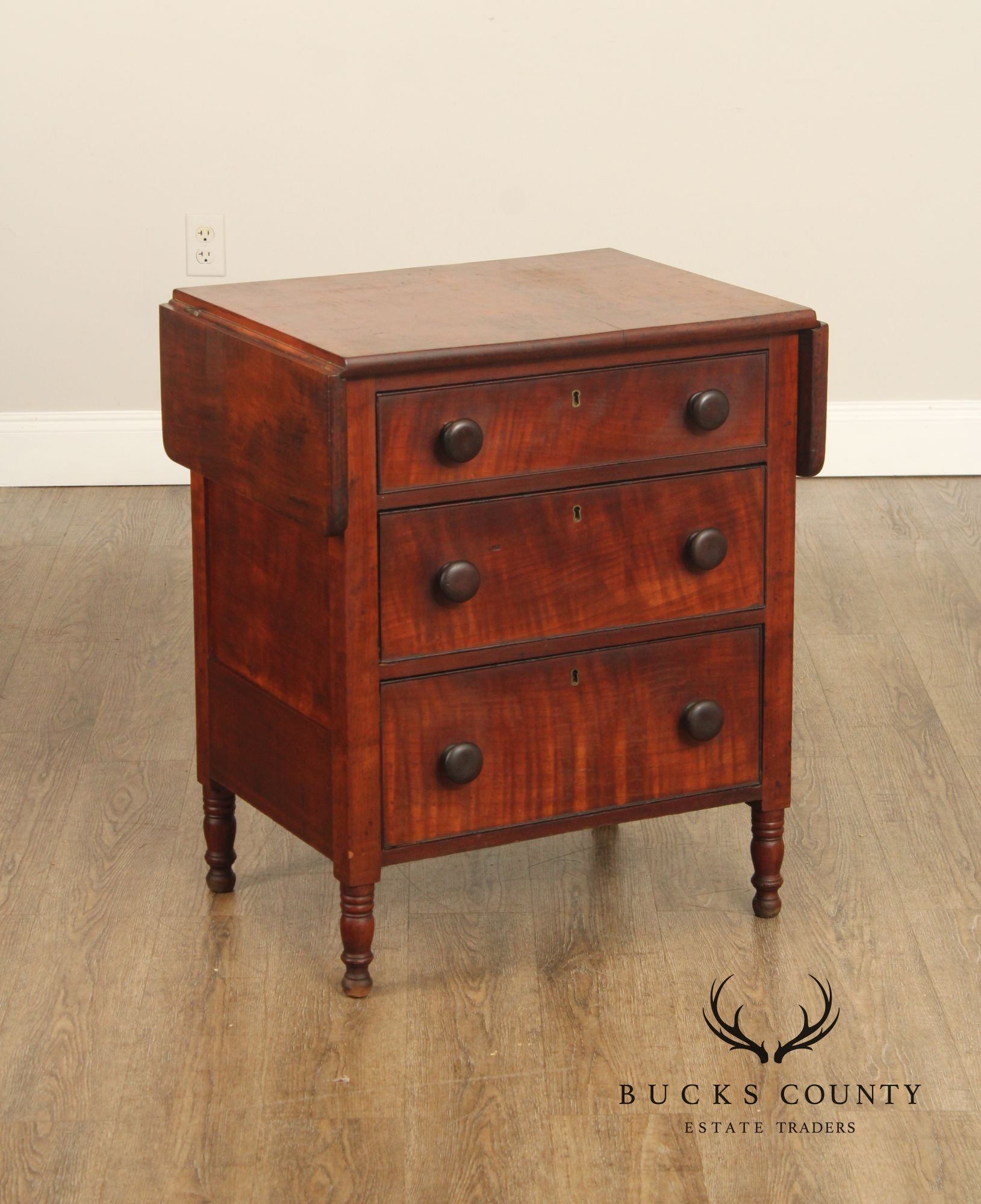 Antique Sheraton Three-Drawer Cherry Drop-Leaf Work Stand