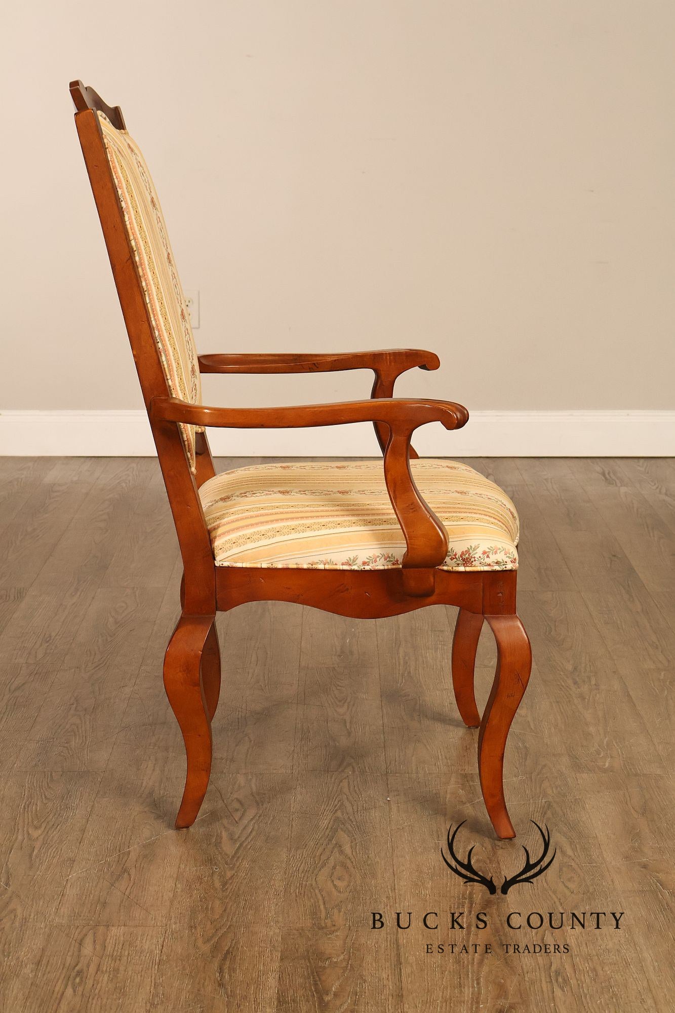 Century French Provincial Style Pair Of Upholstered Ladderback Armchairs