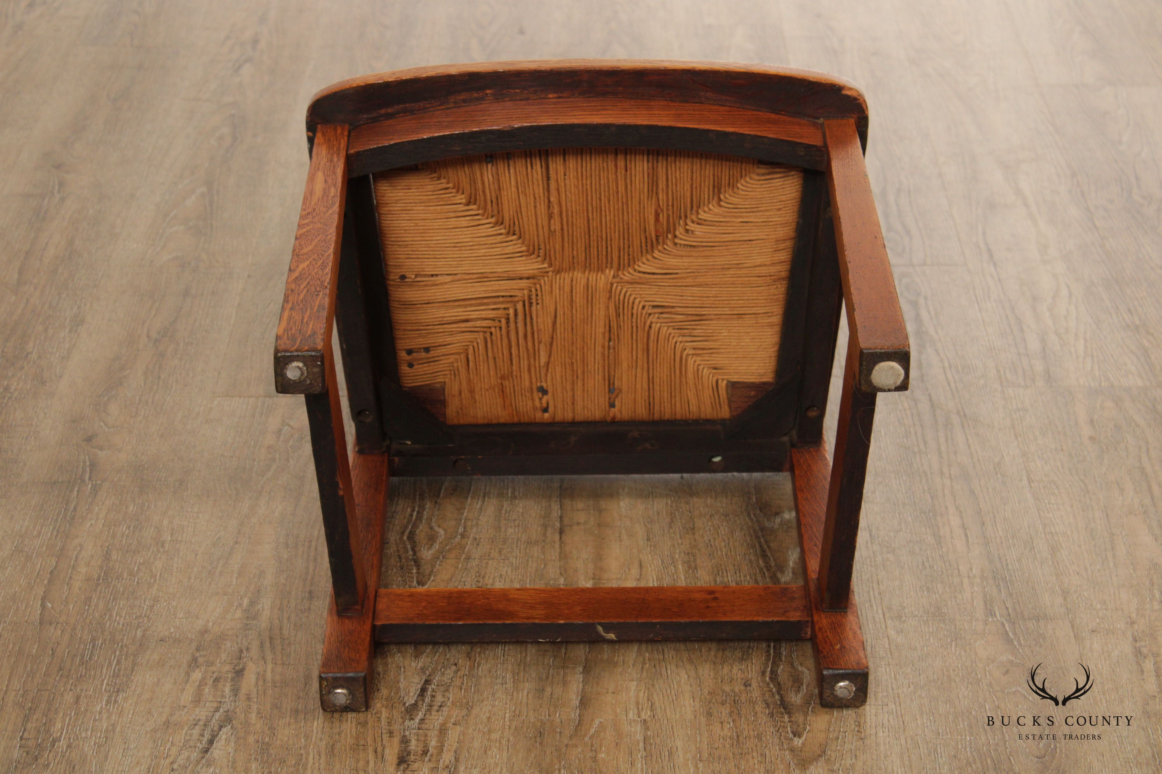 Antique Stickley Brothers Mission Oak Rush Seat Side Chair