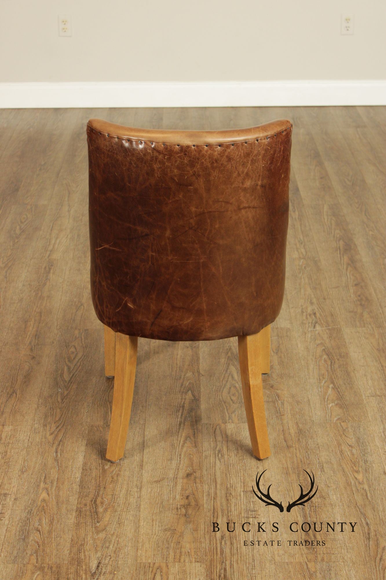 Restoration Hardware French Style Set of Four Leather Dining Chairs