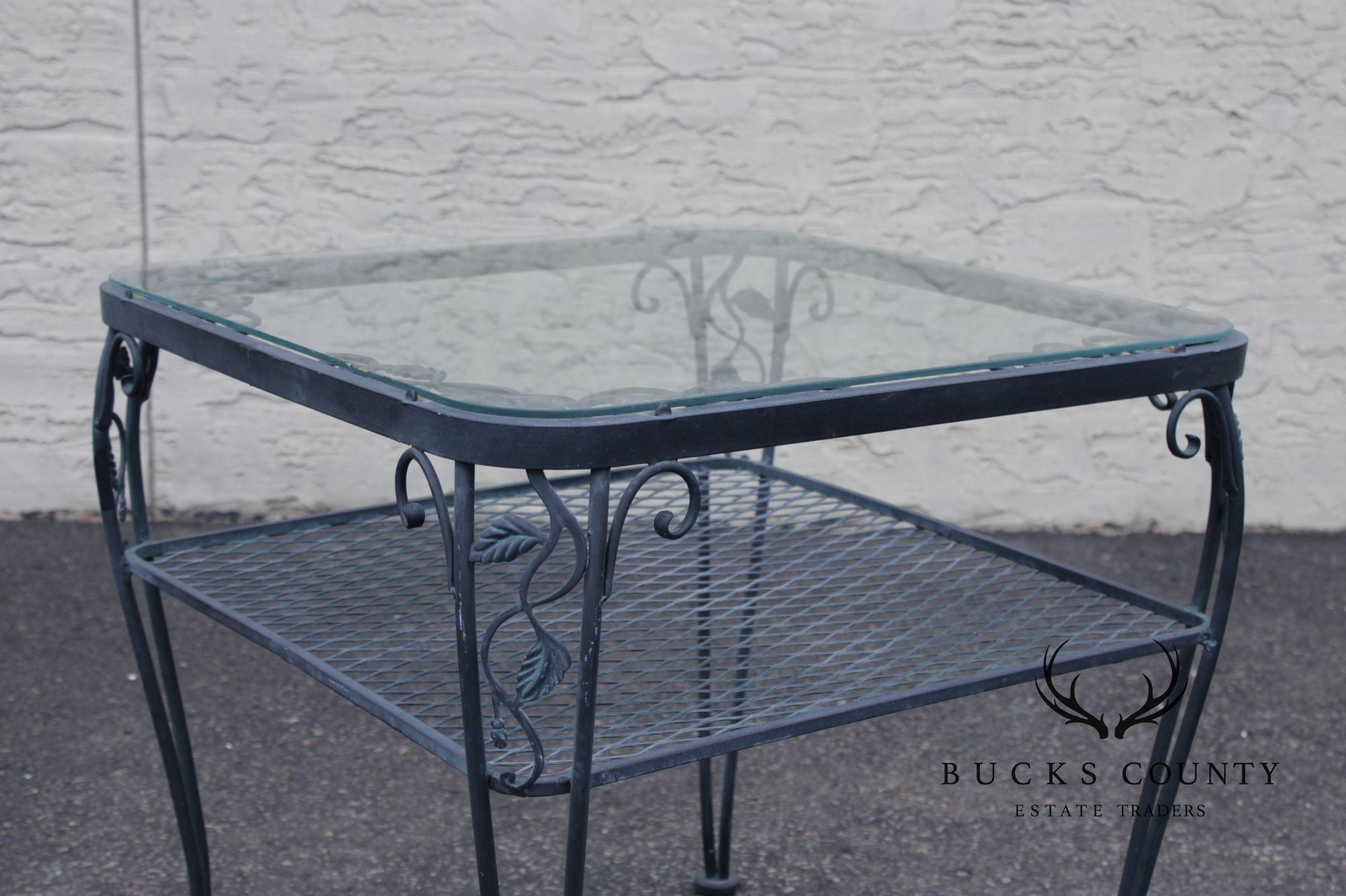 Woodard 'Chantilly Rose' Glass Top Wrought Iron Patio Side Table