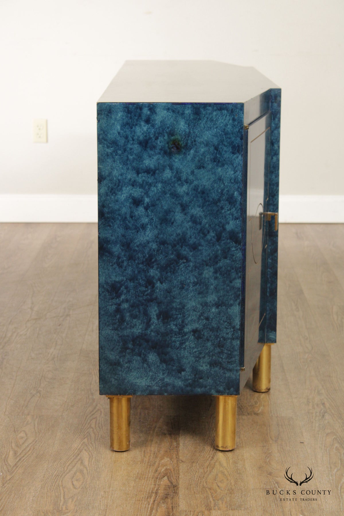 Hollywood Regency Blue Lacquered and Brass Sideboard