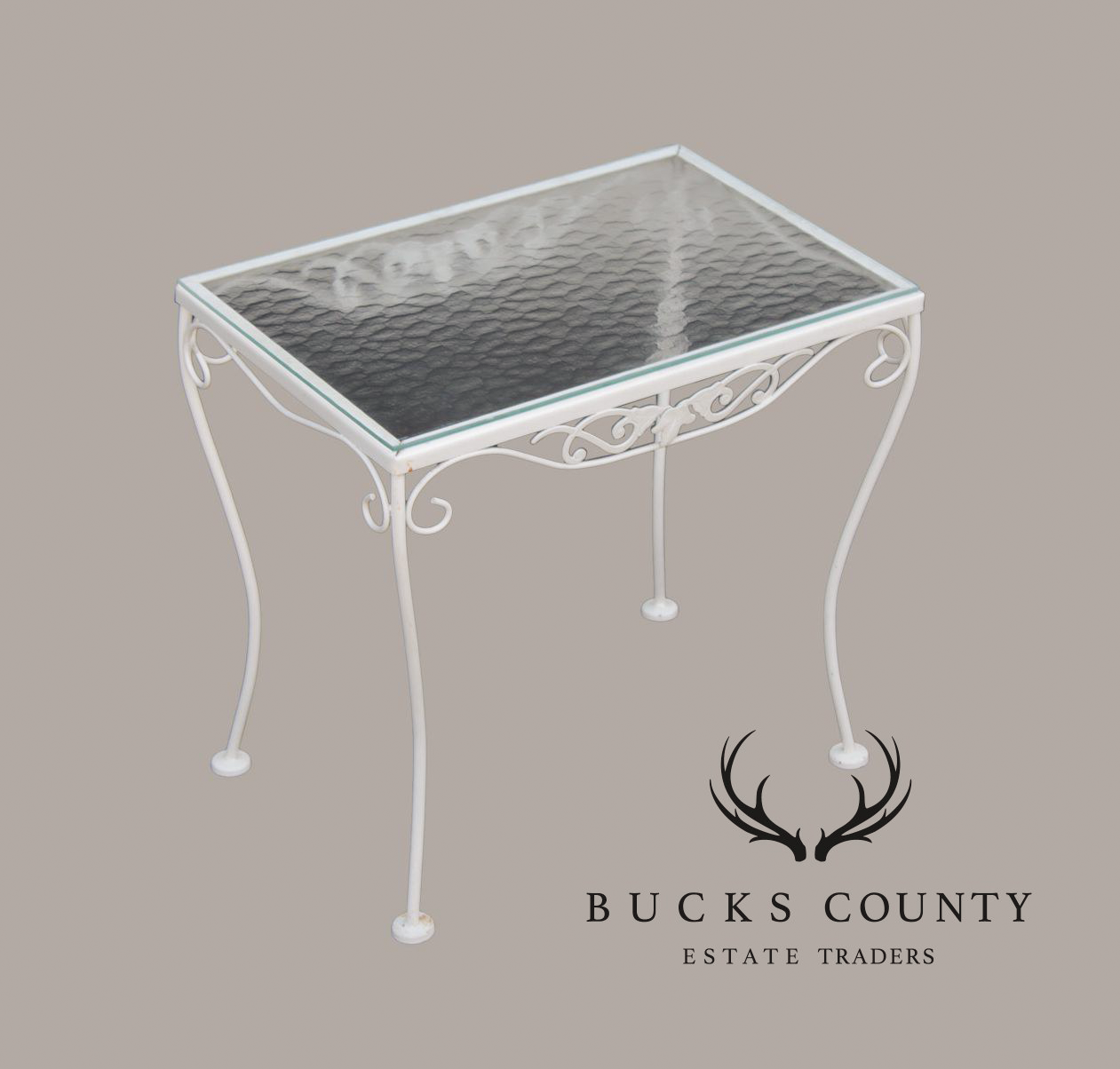 Vintage Wrought Iron And Glass Patio Side Table