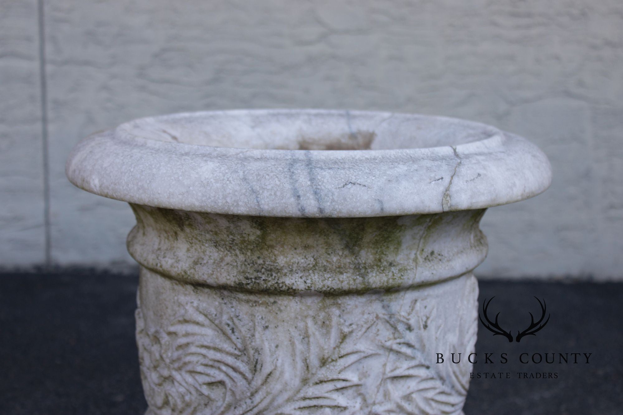 Vintage Pair Of Carved Marble Garden Urns
