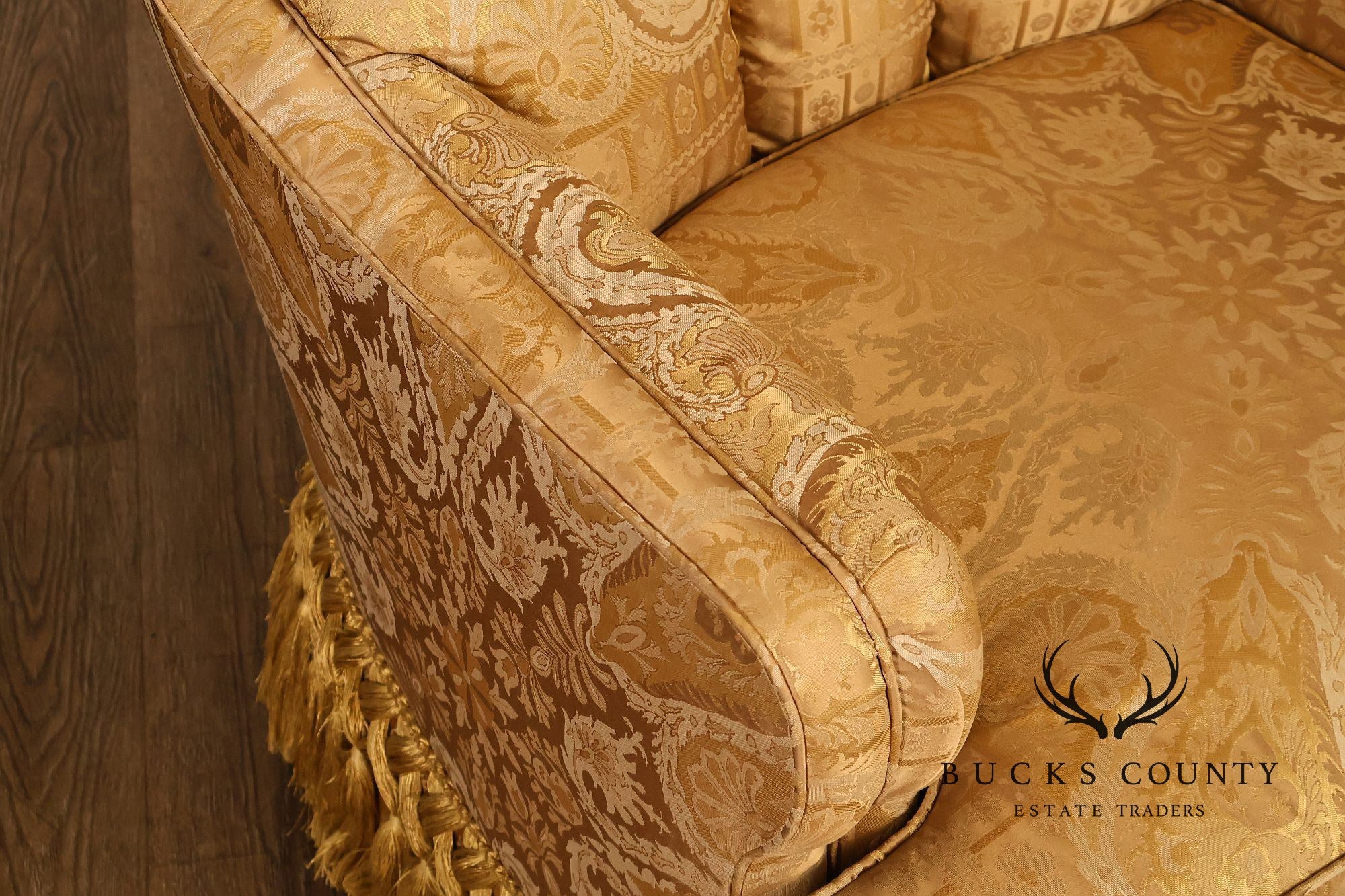 TRS Furniture Traditional Gold D amask Upholstered Lounge Chair And Ottoman