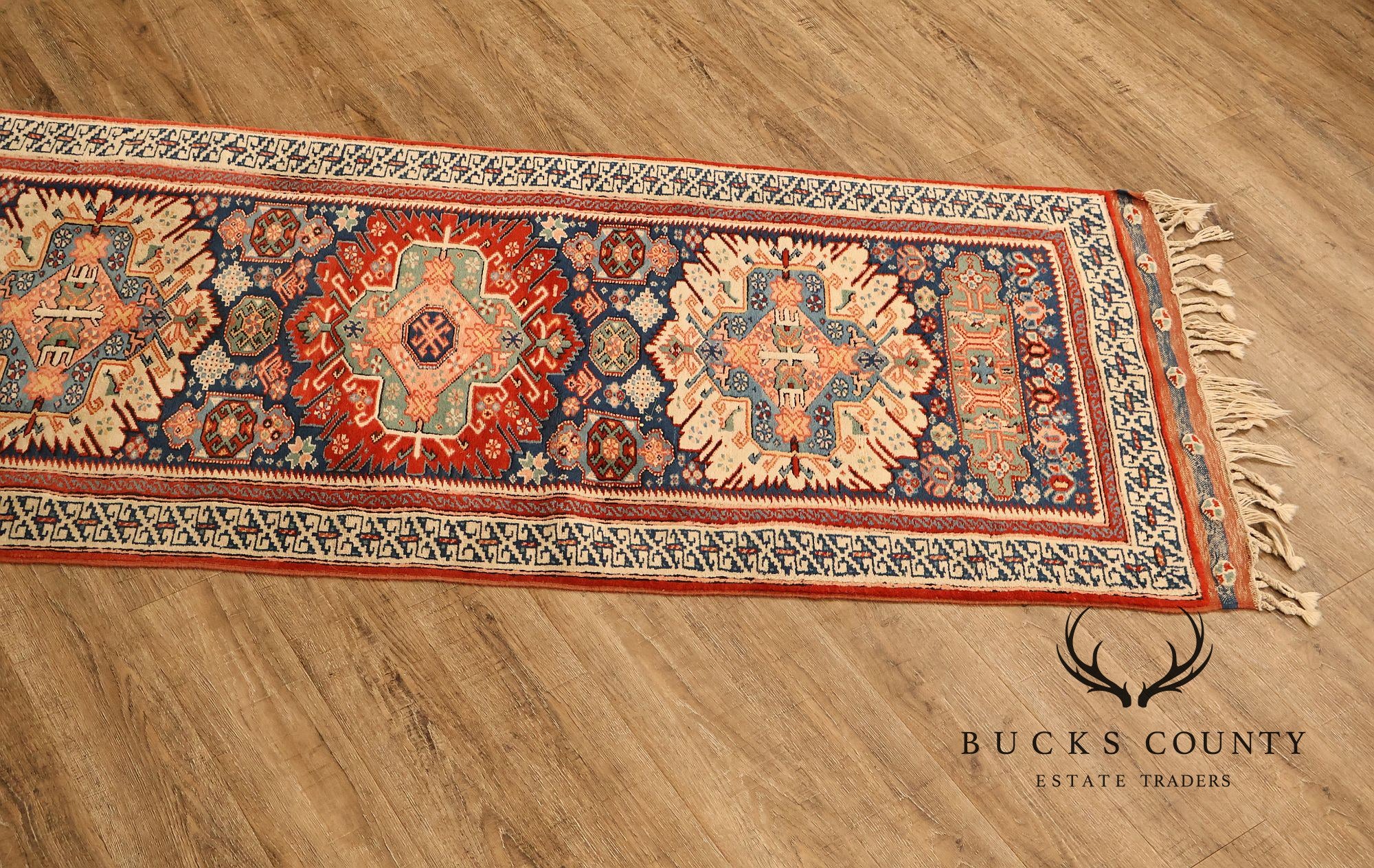 Vintage Hand Tied Wool Kazak Tribal Long Runner Rug