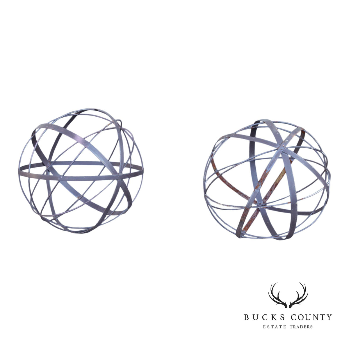 Pair of Steel Outdoor Garden Armillary Spheres
