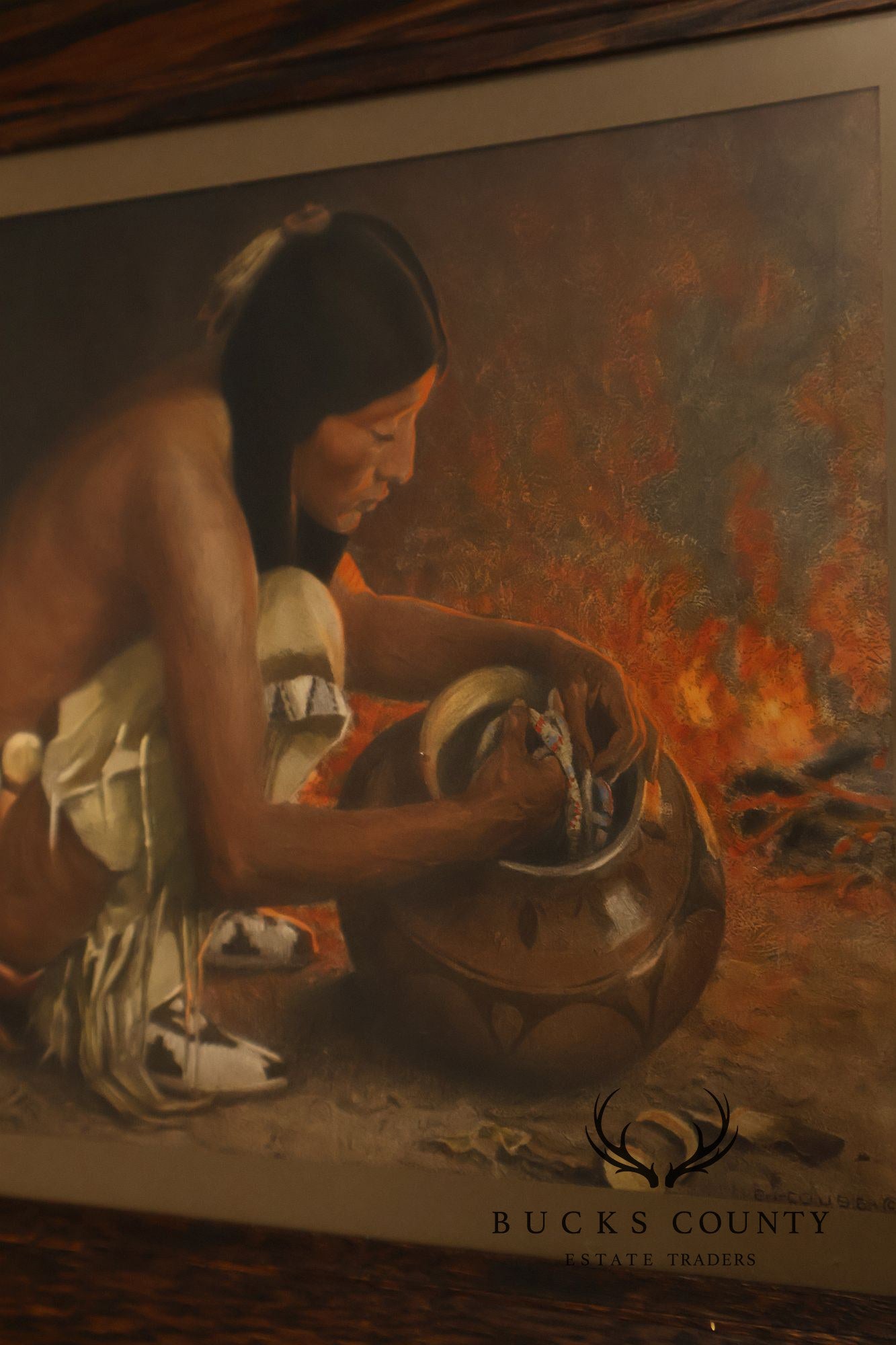 Wood Framed Lithograph Artwork "Treasure Jar" by E. Irving Couse