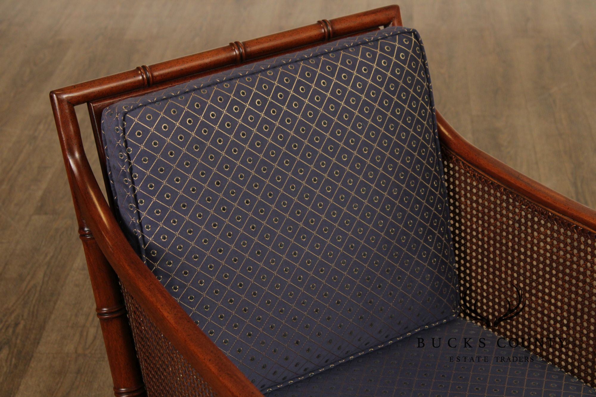 Hickory Chair Faux Bamboo and Caned Armchair and Ottoman