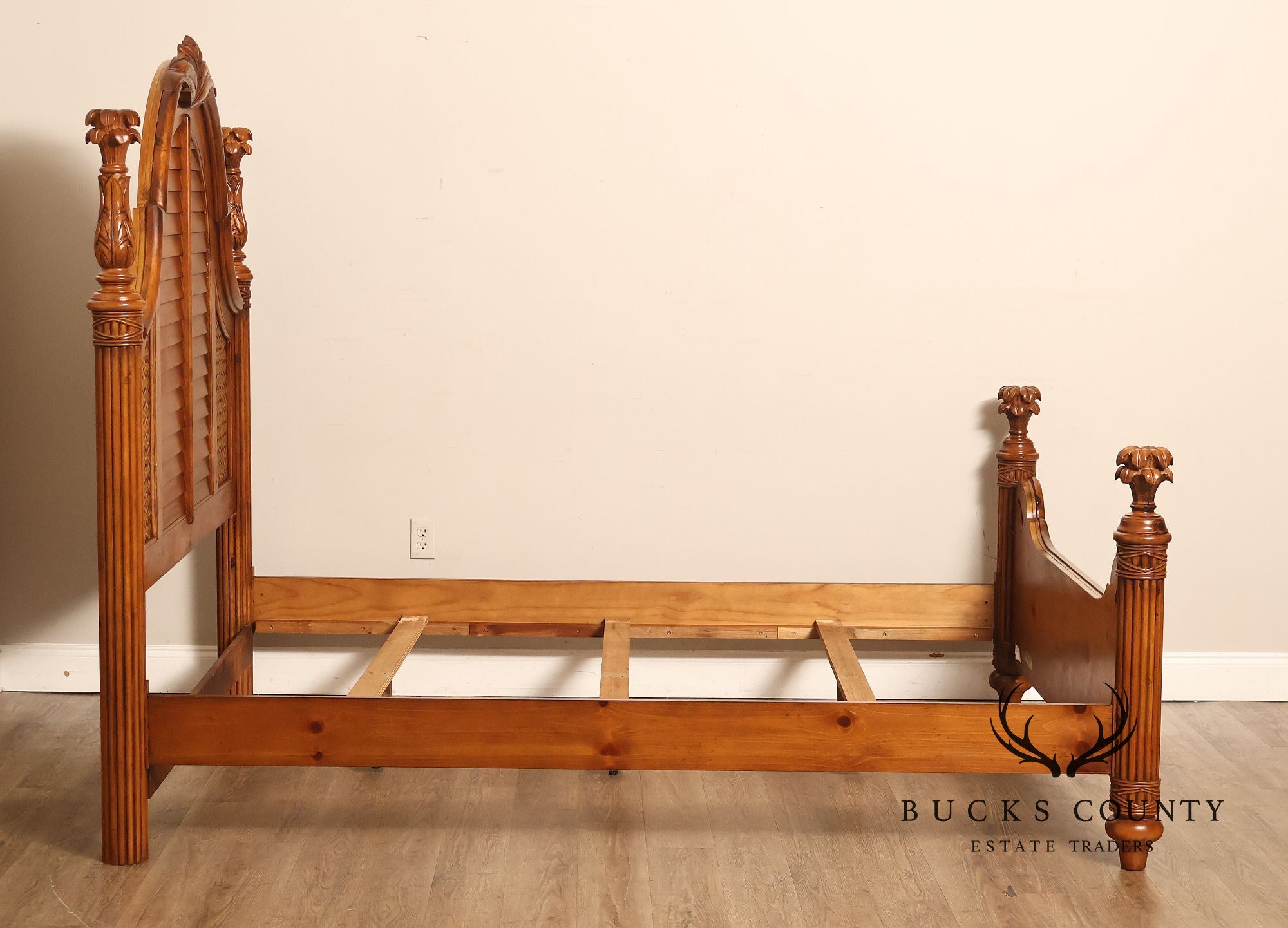 Tropical British Colonial Style Carved Wood Queen Poster Bed