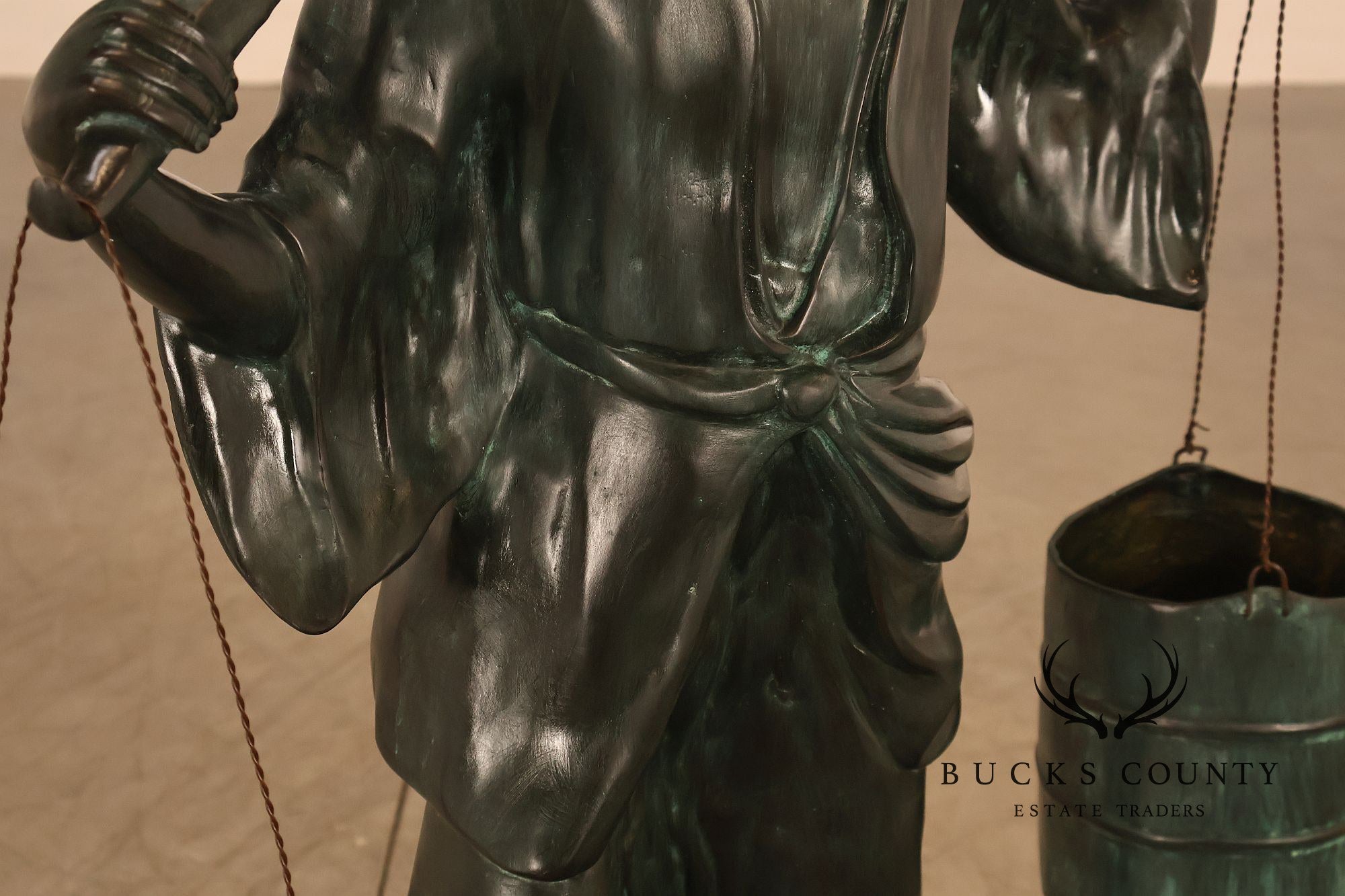 Asian Style Bronze Water Carrier Figural Sculpture