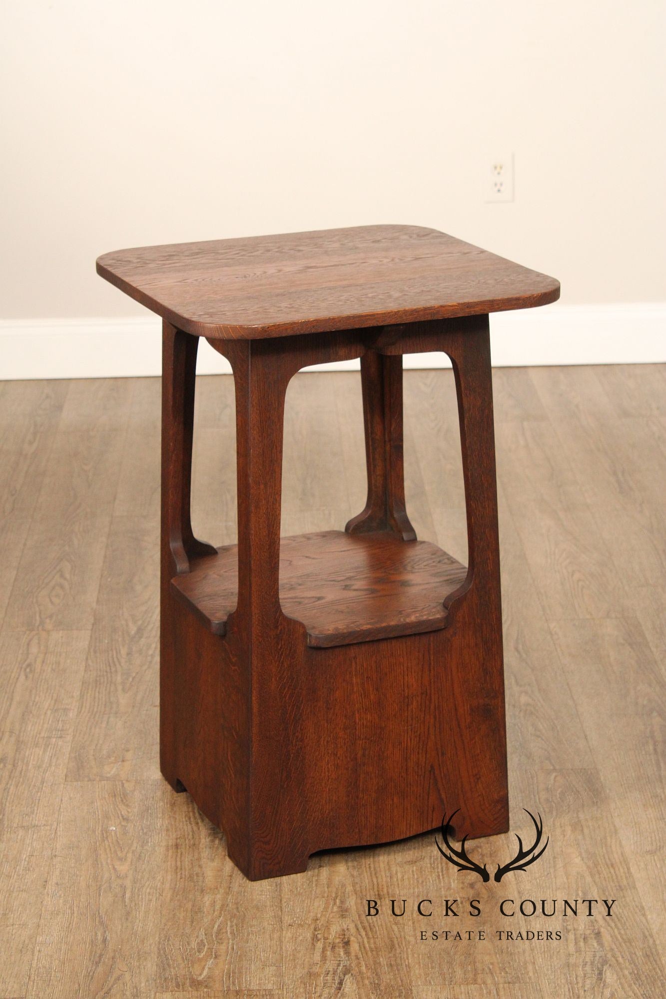 Antique Arts & Crafts Oak Pagoda Tabouret Table