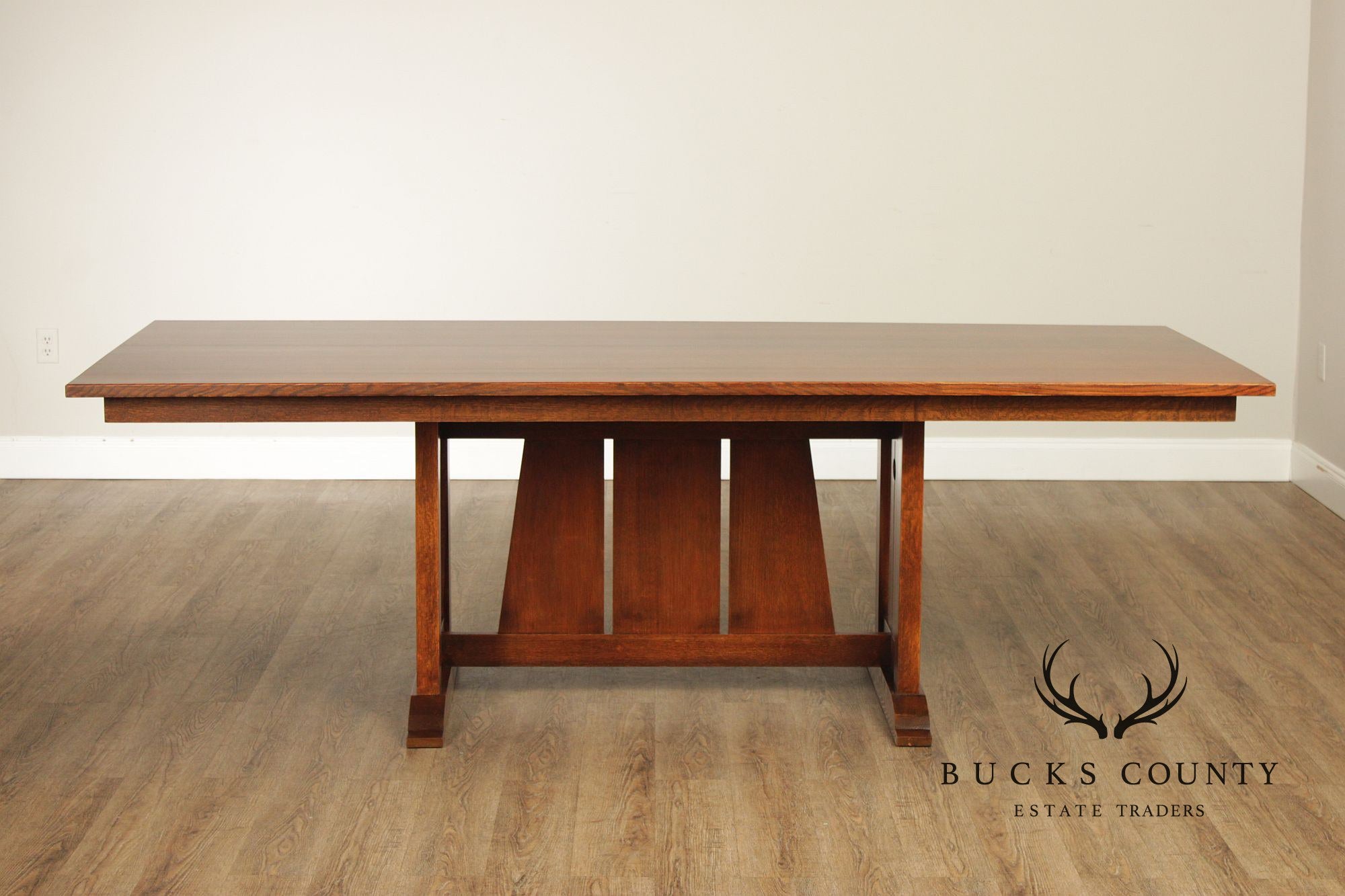 Custom Quality Mission Style Oak Trestle Dining Table
