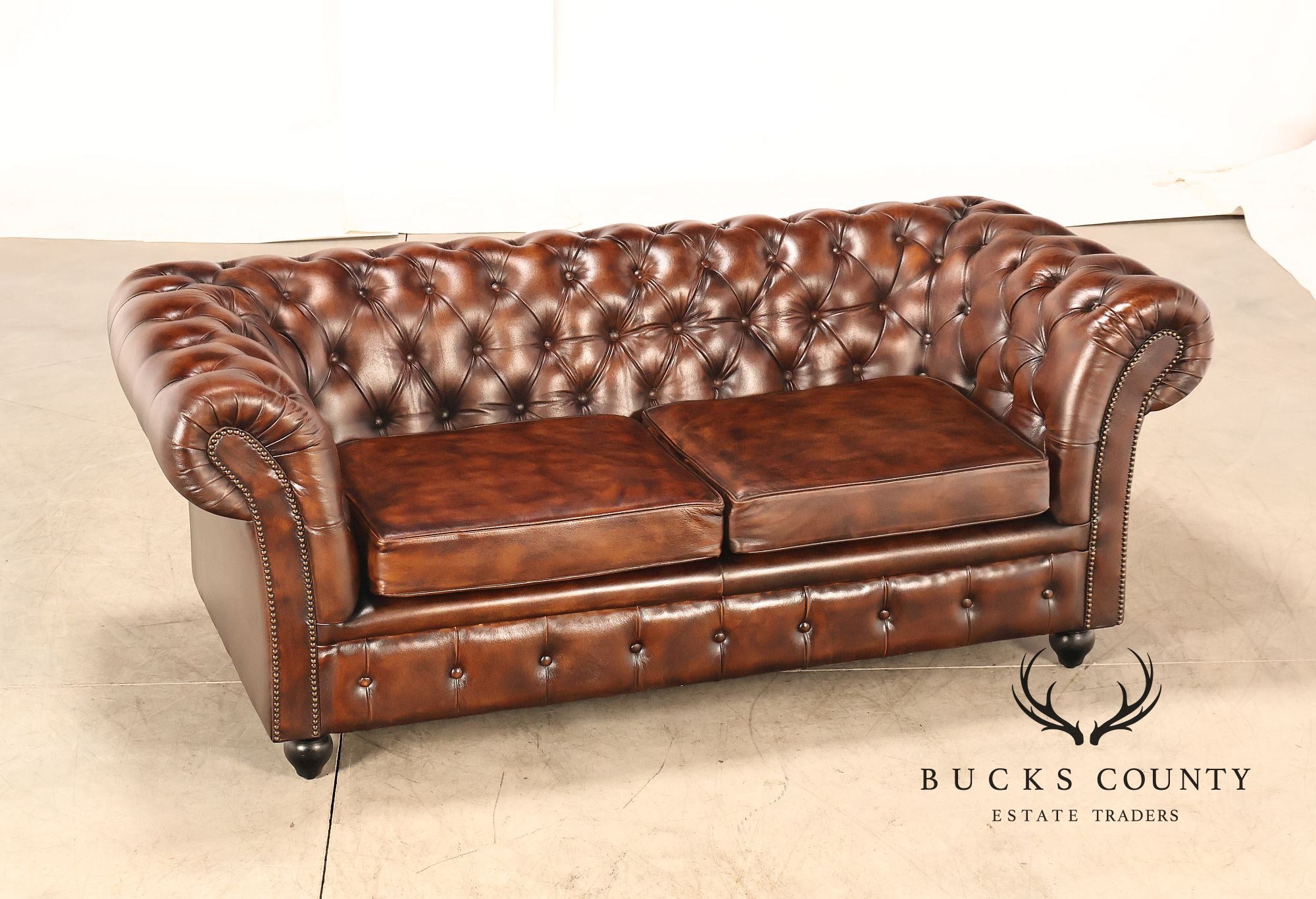 Chesterfield Style Brown Leather Sofa