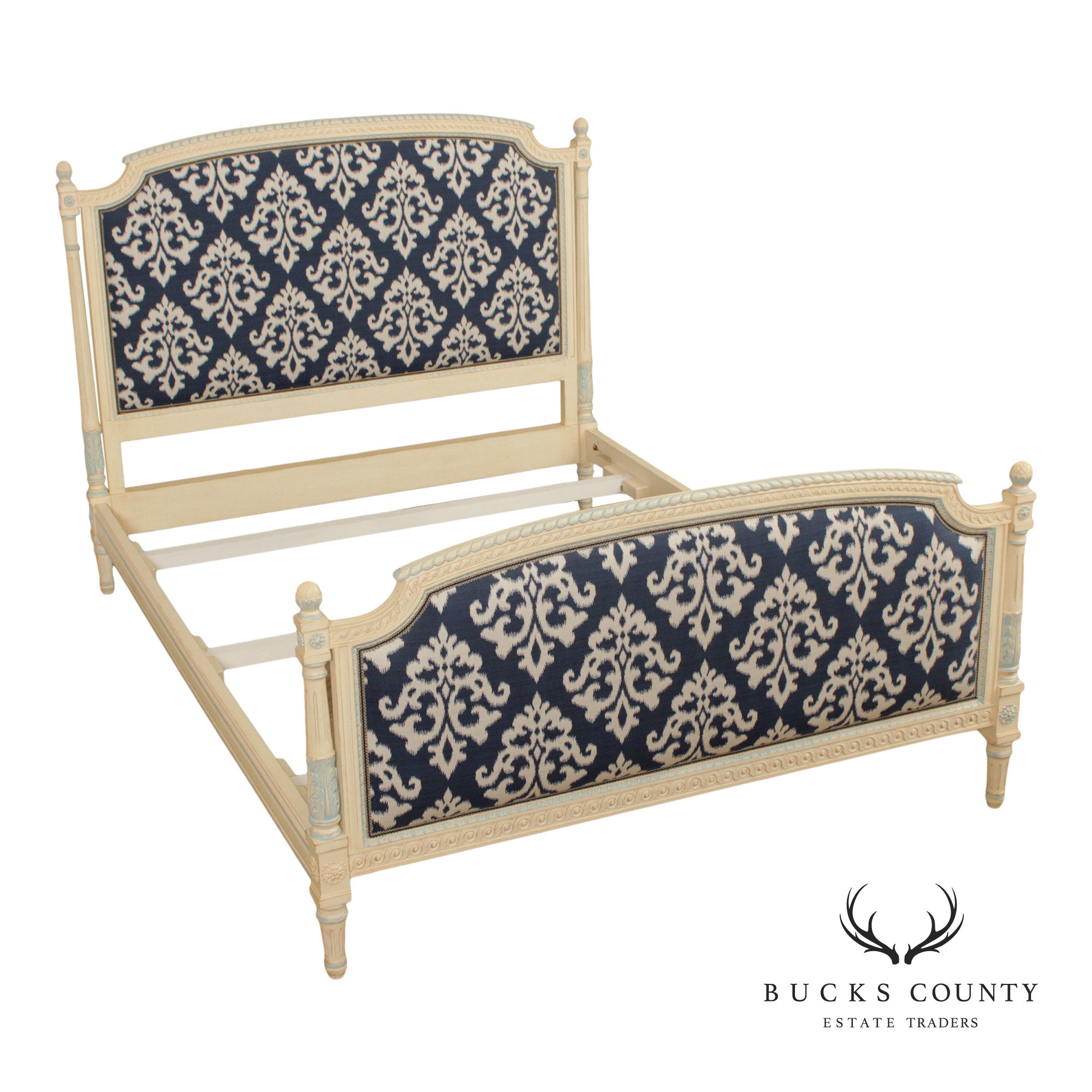 French Louis XVI Style Painted And Upholstered Queen Bed