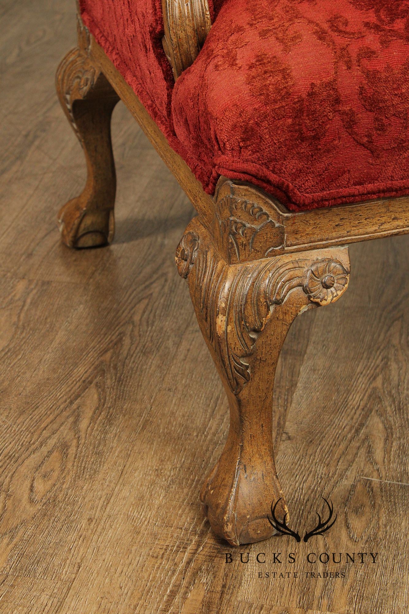 Georgian Style Pair of Wingback Armchairs and Ottoman