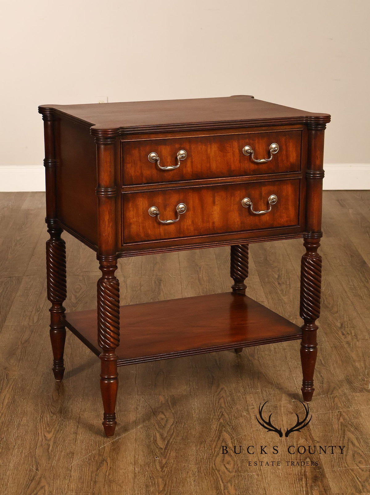 Ethan Allen "Newport" Pair Of Mahogany Two Drawer Nightstands