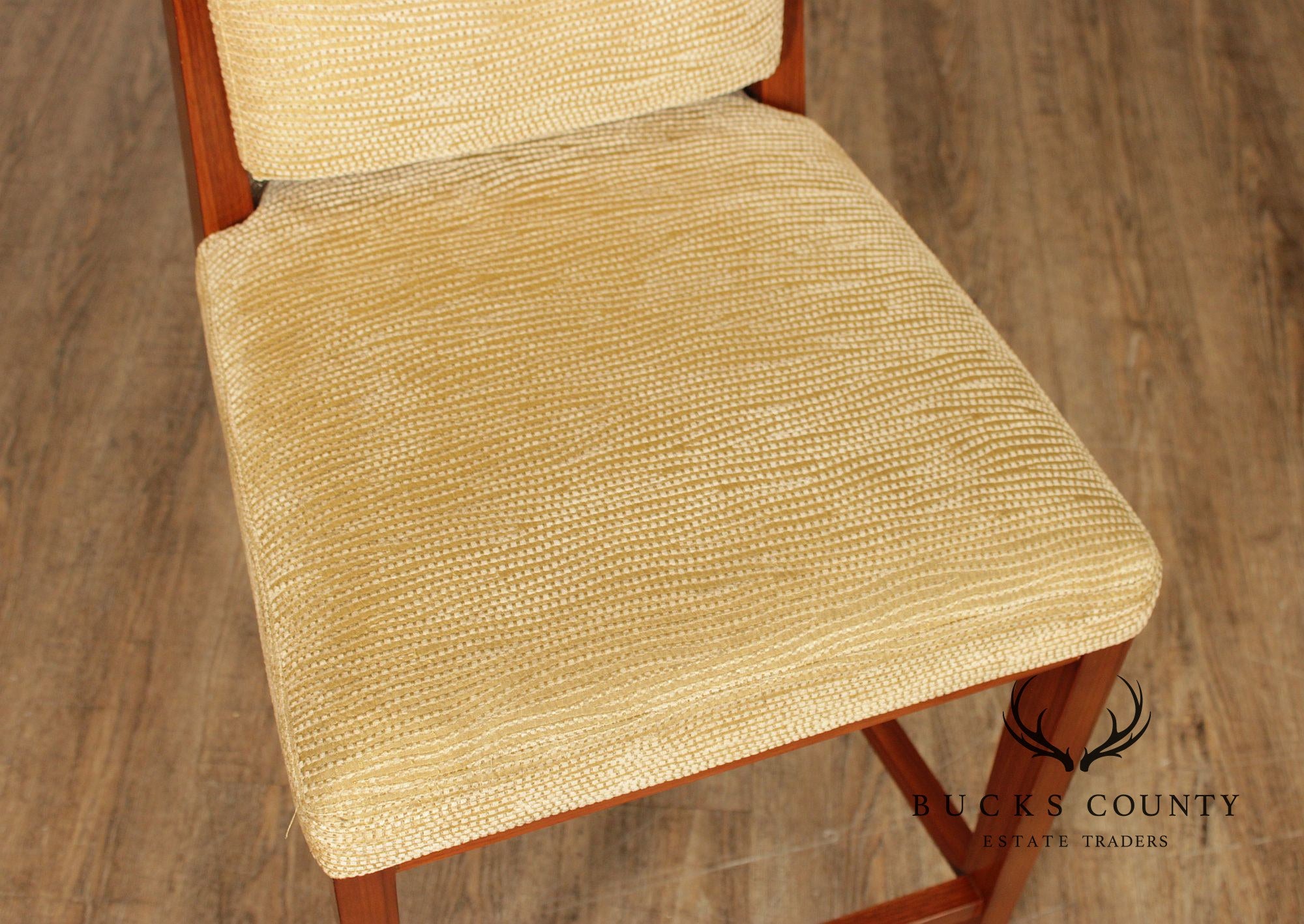 Mid Century Modern Style Set of Four Walnut Upholstered Counter Stools