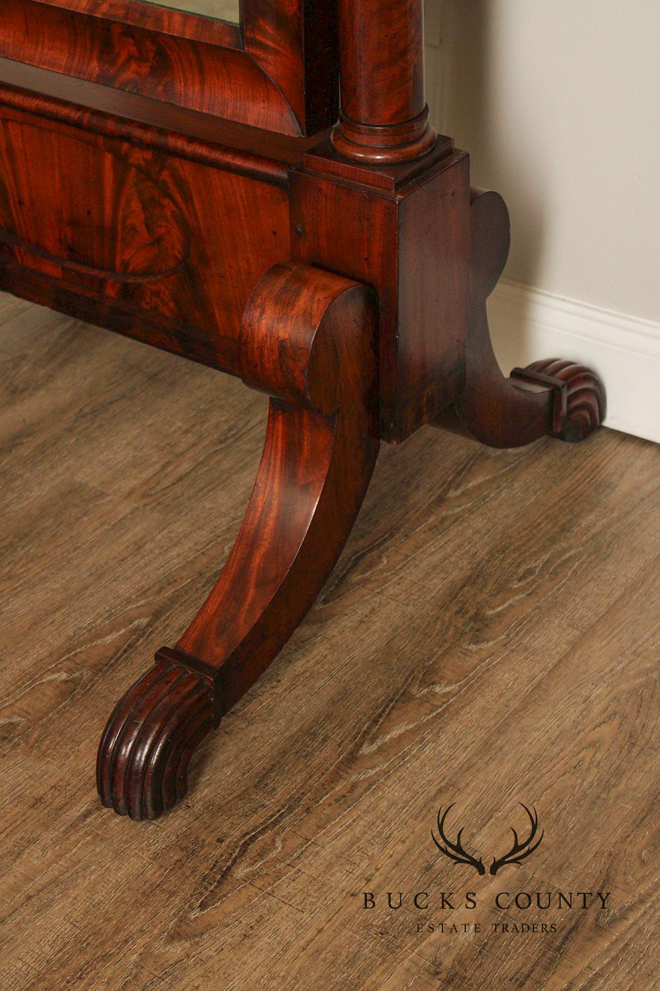 Antique French Empire Mahogany Cheval Mirror