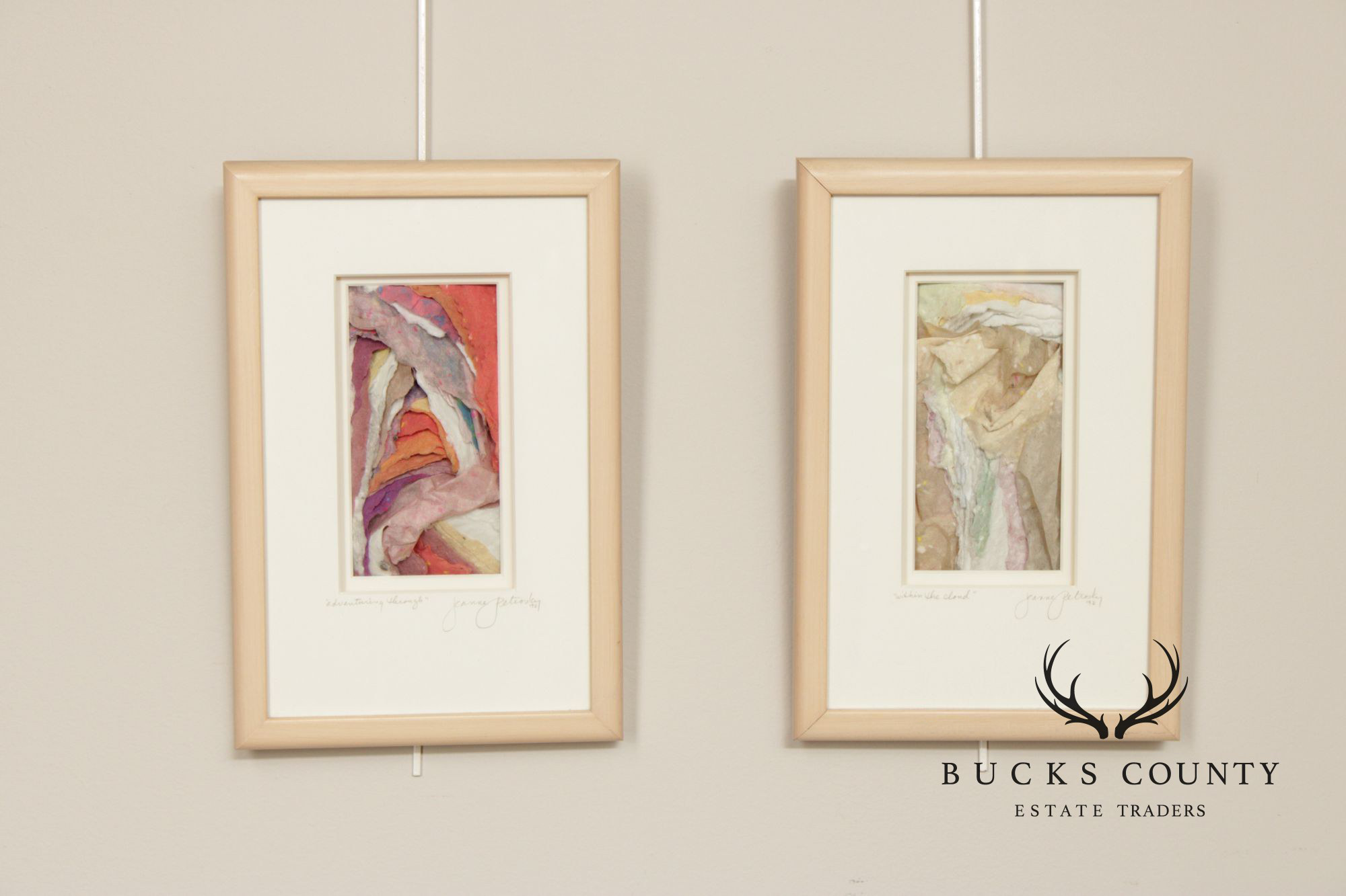 Jeanne Petrosky Pair of Framed Mixed Media, 'Within the Cloud' and 'Adventuring Through'