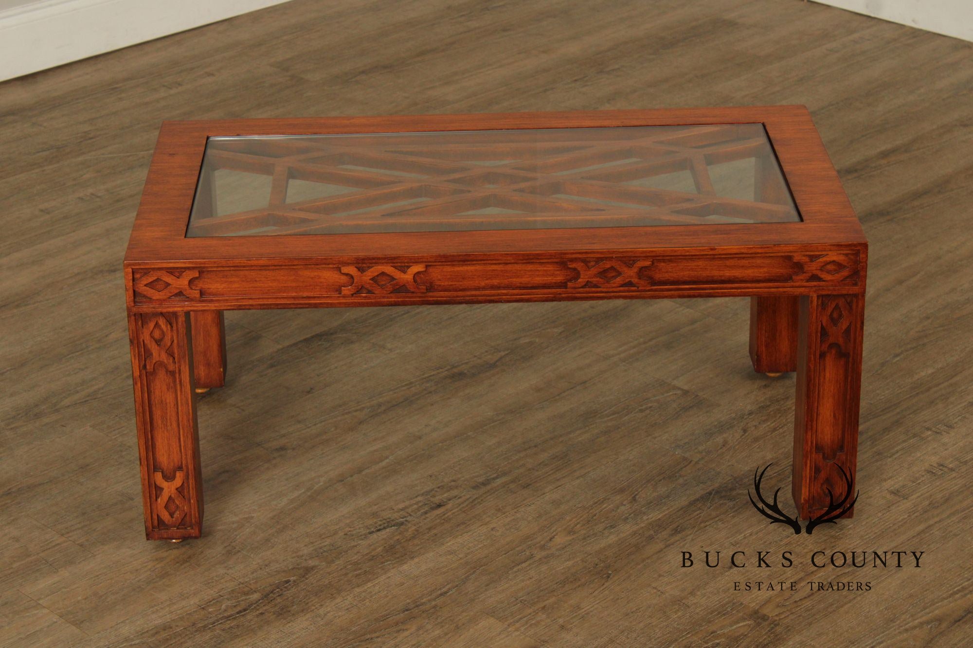 Chinese Chippendale Style Glass Top Coffee Table