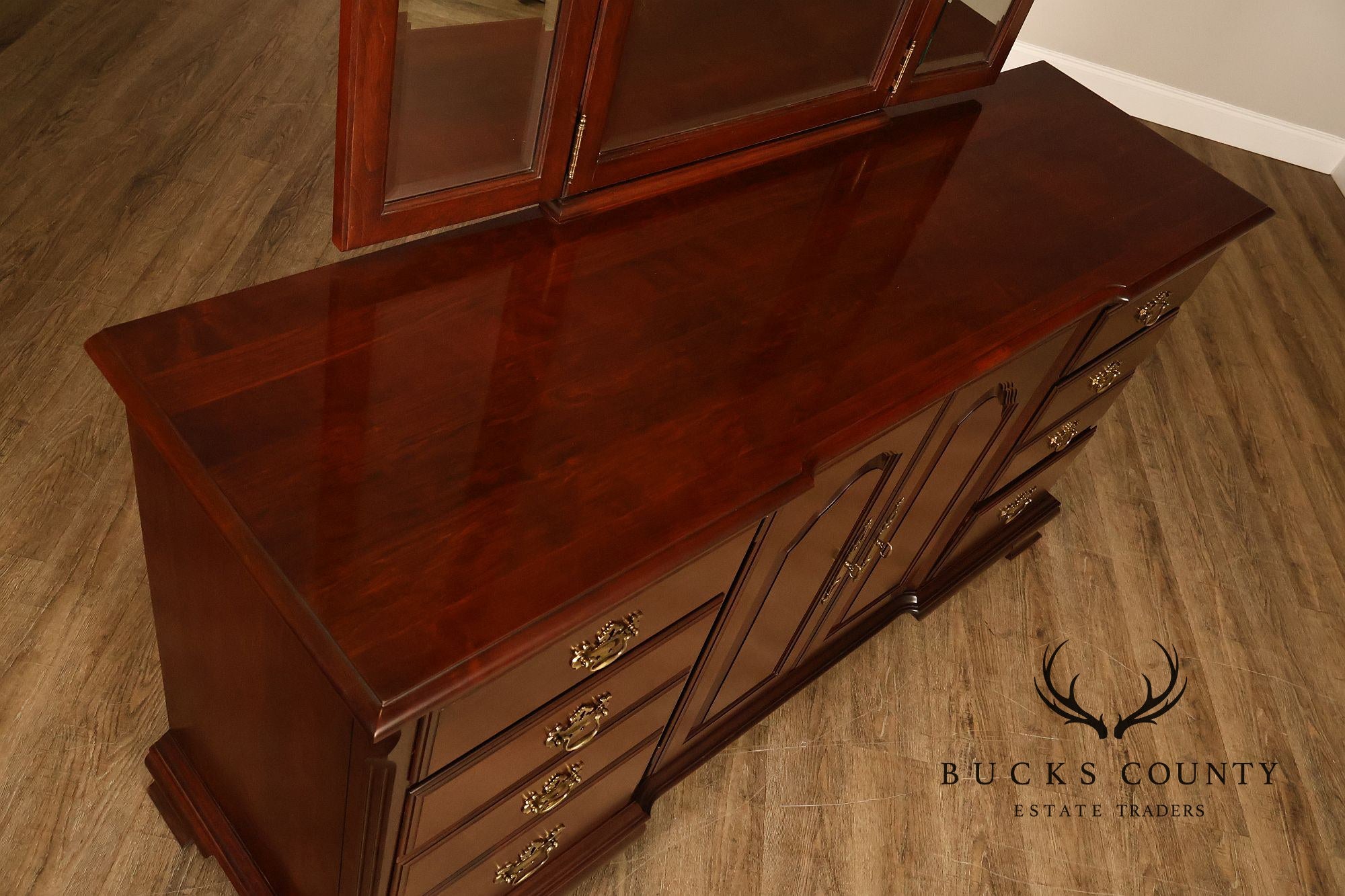 Pennsylvania House Chippendale Style Cherry Long Dresser with Mirror