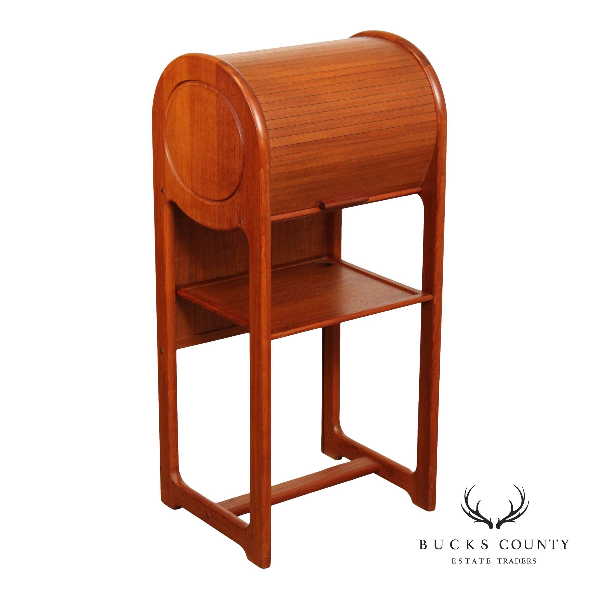 Danish Modern Teak Roll Top Telephone Stand