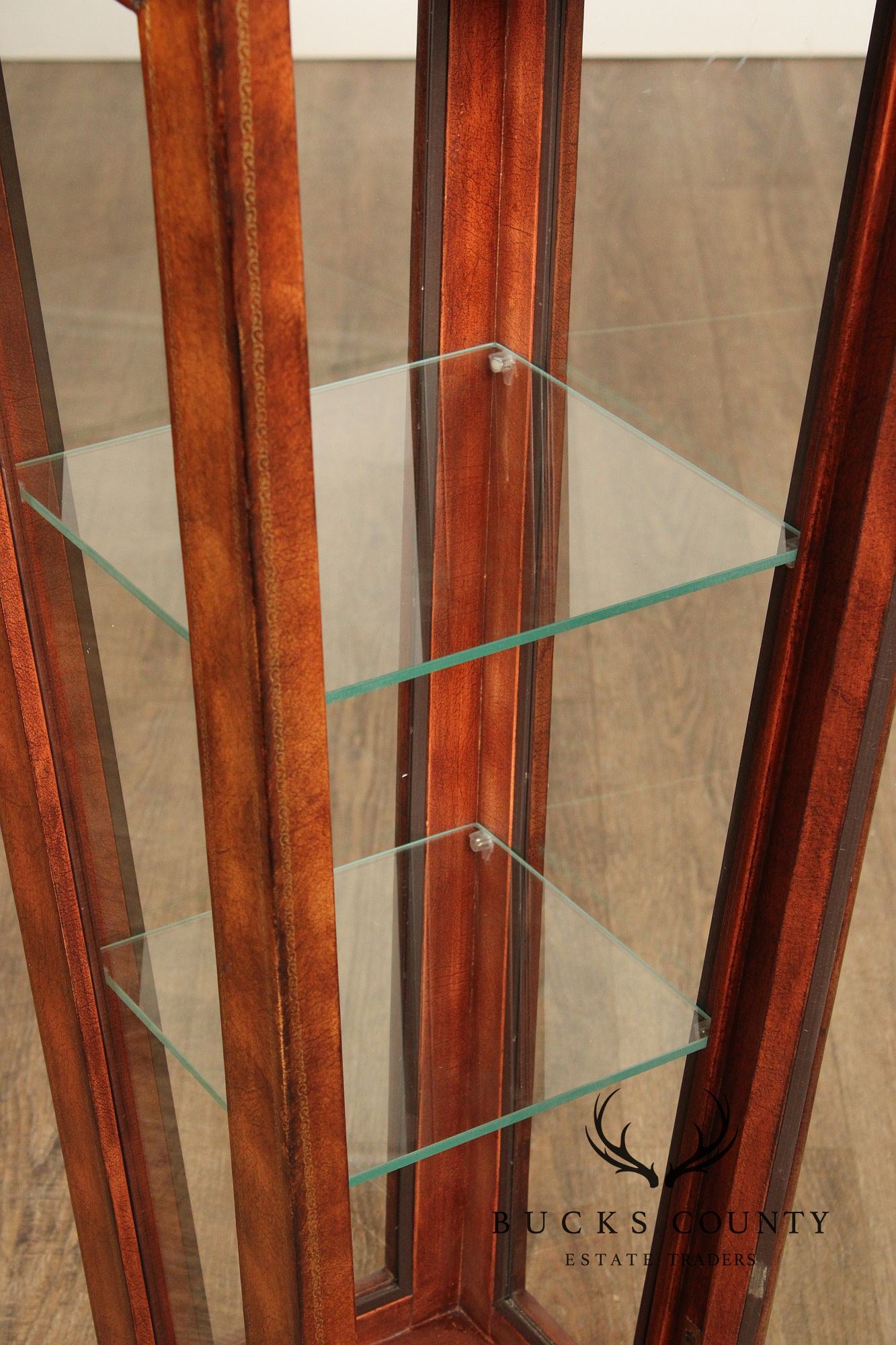 Maitland Smith Leather Wrapped Pedestal Display Cabinet
